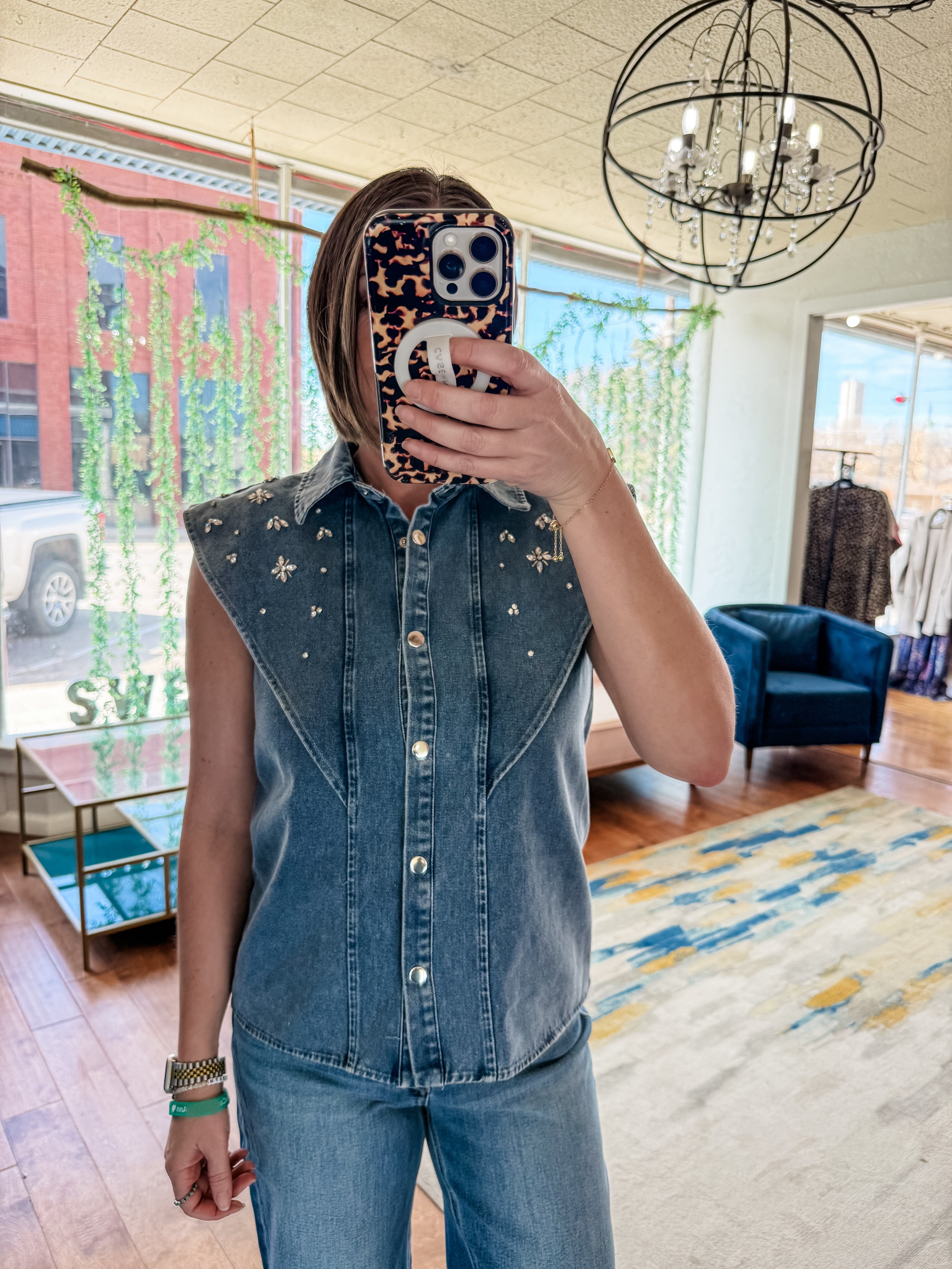 Dolly Embellished  Denim Top