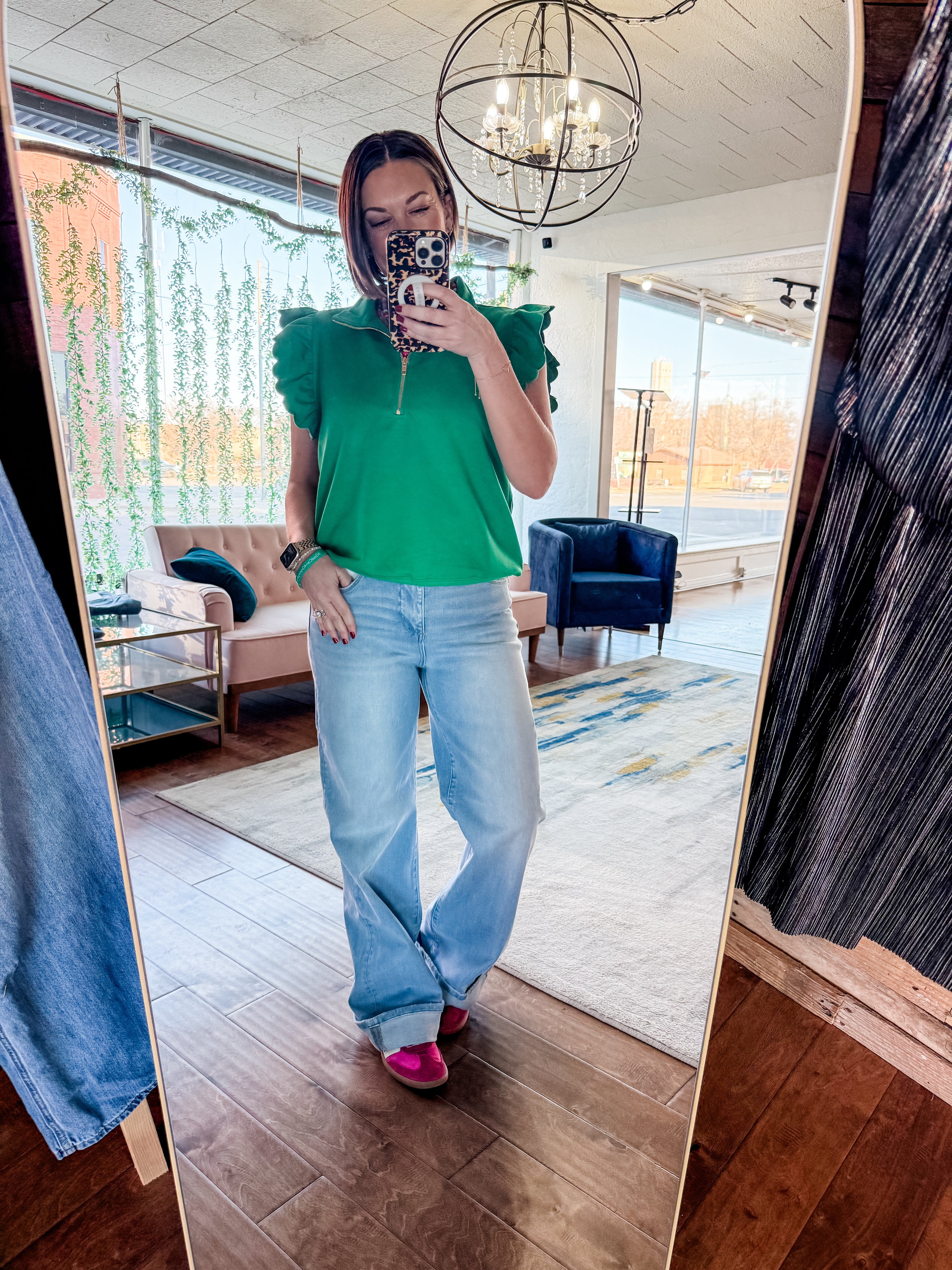 Ruffled Zip-Up Sweatshirt