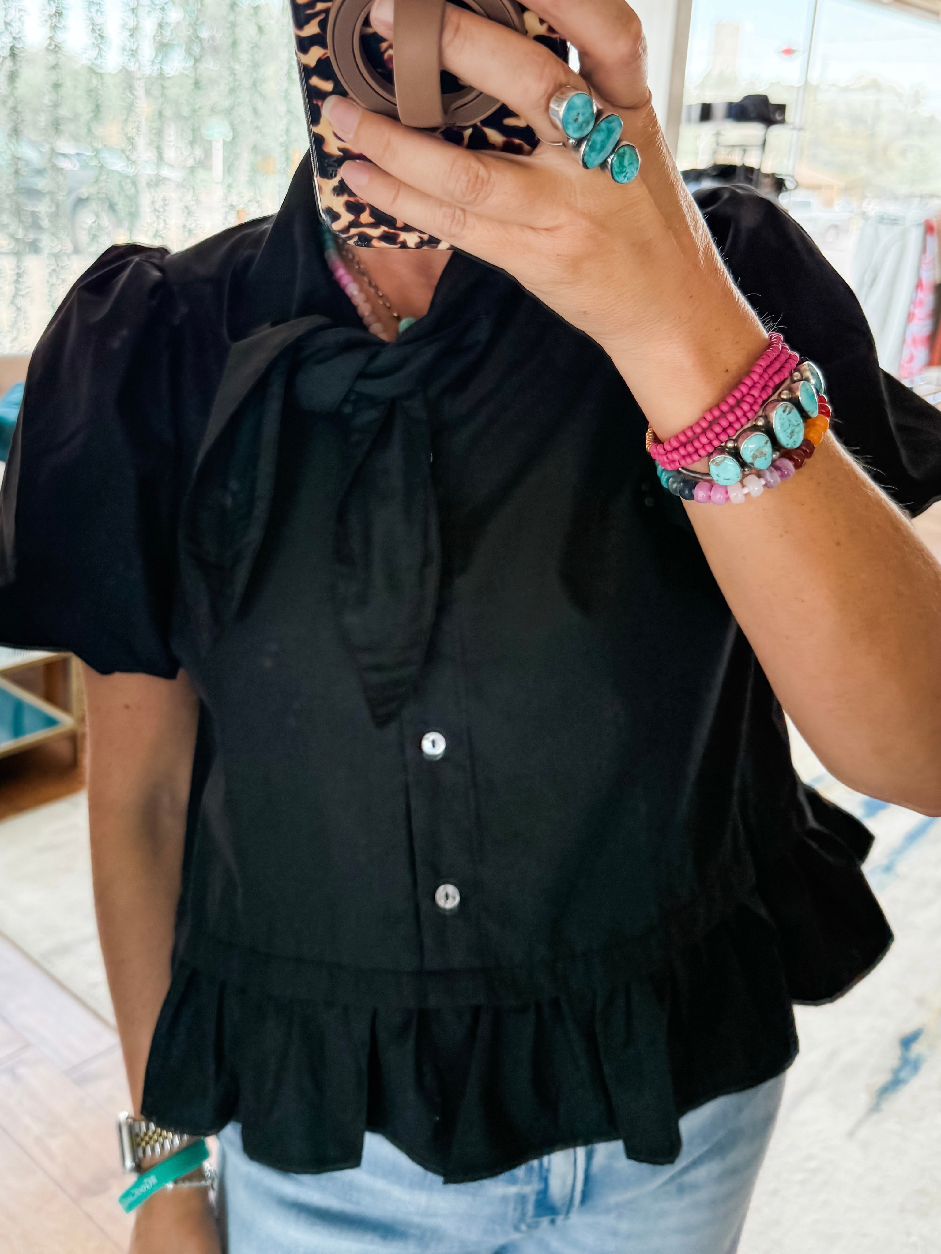 Neck Tie Puff Top