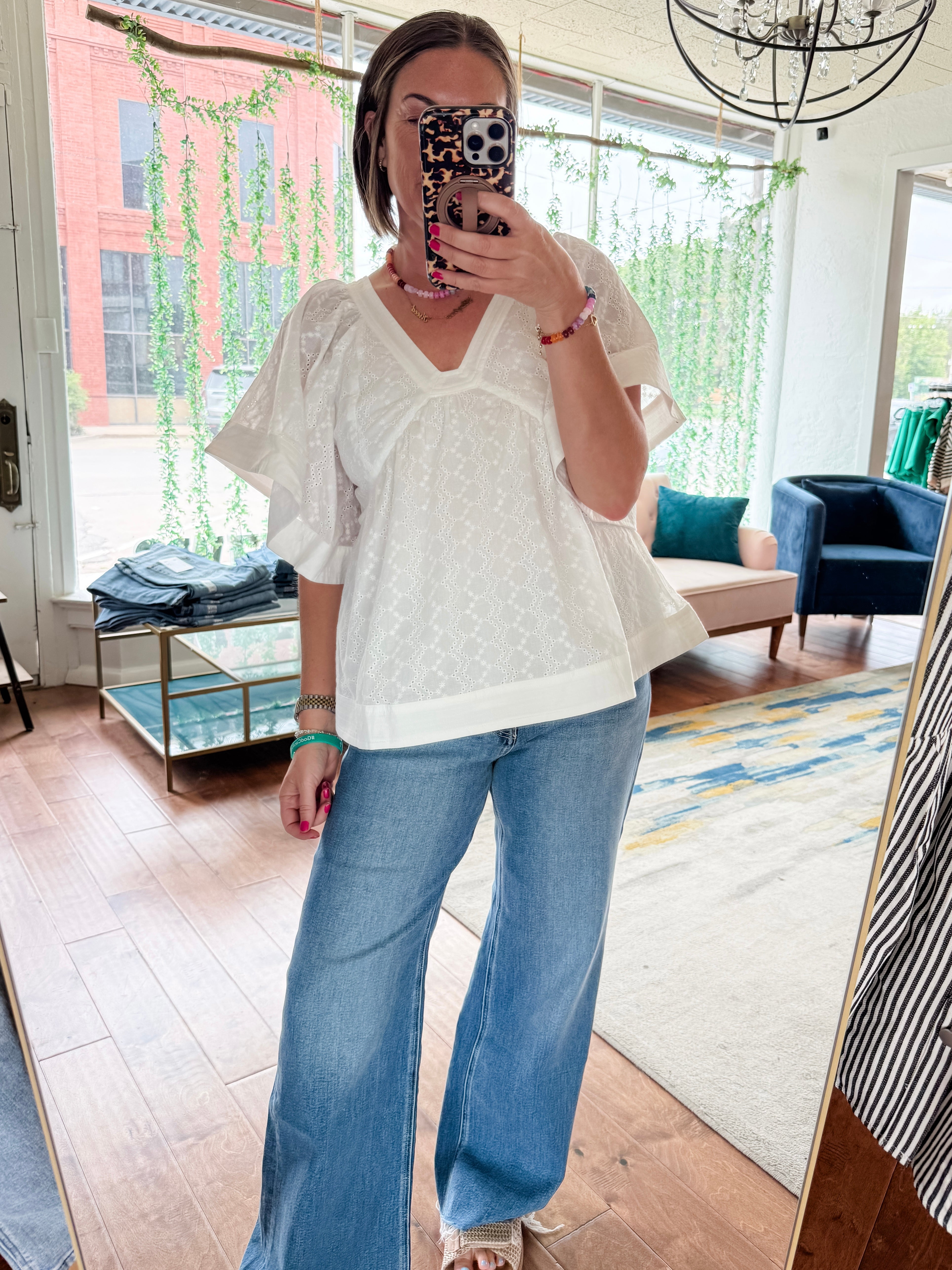 Top Stitch Eyelet Blouse
