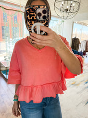 Mineral Washed Ruffle Knit Top