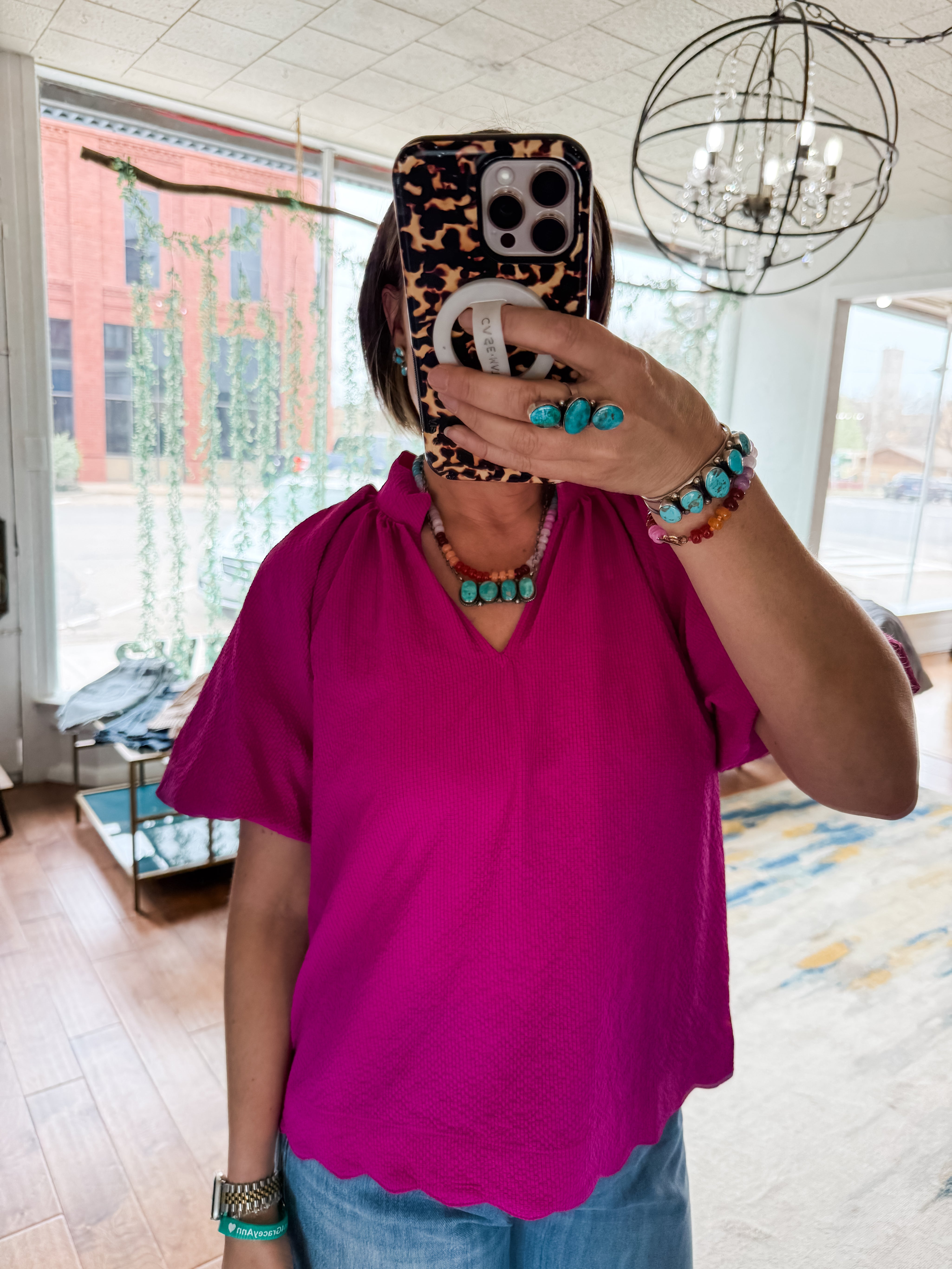 Bubble Sleeved Seersucker Top