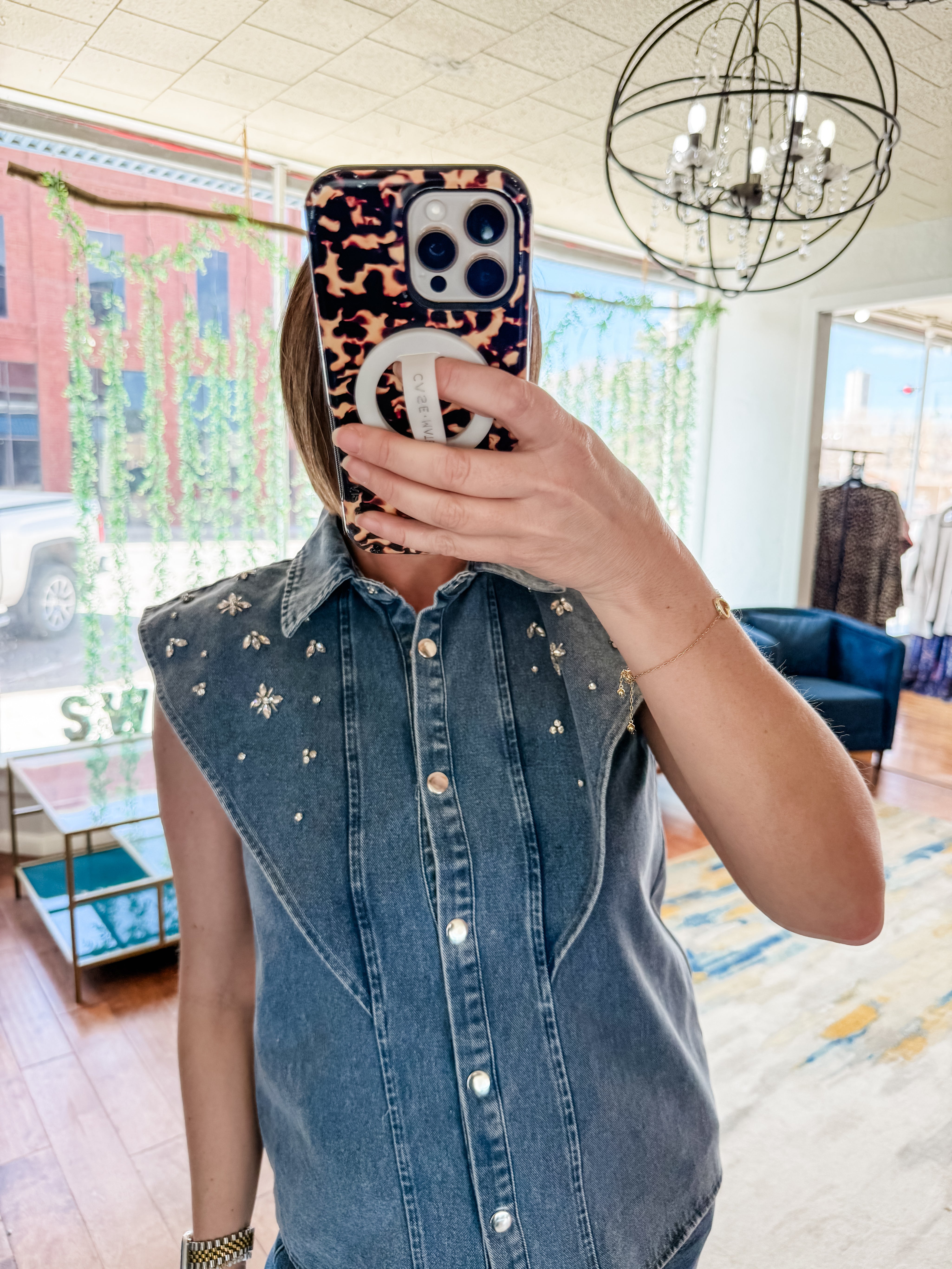 Dolly Embellished  Denim Top