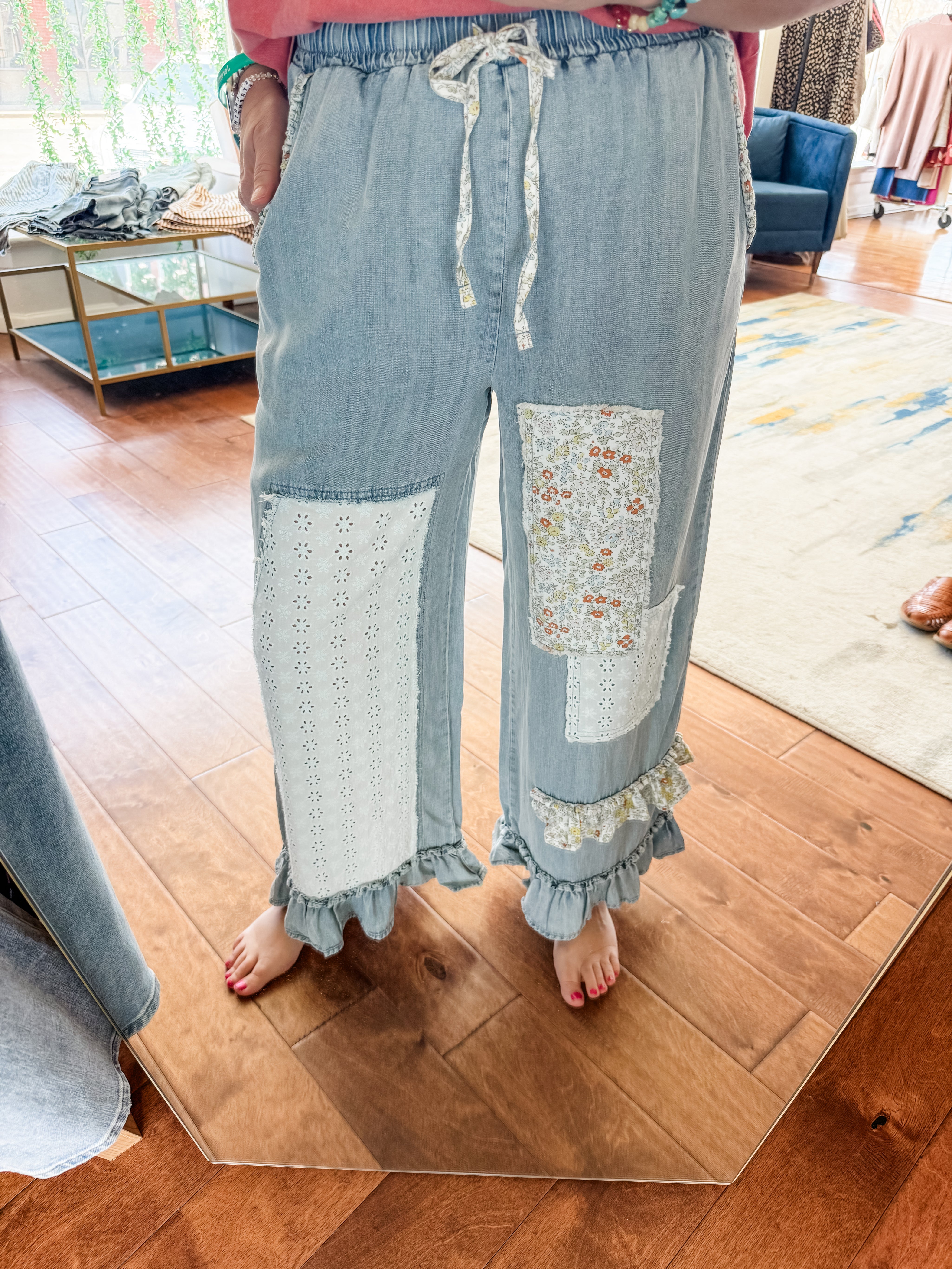 Chambray Patchwork Pants