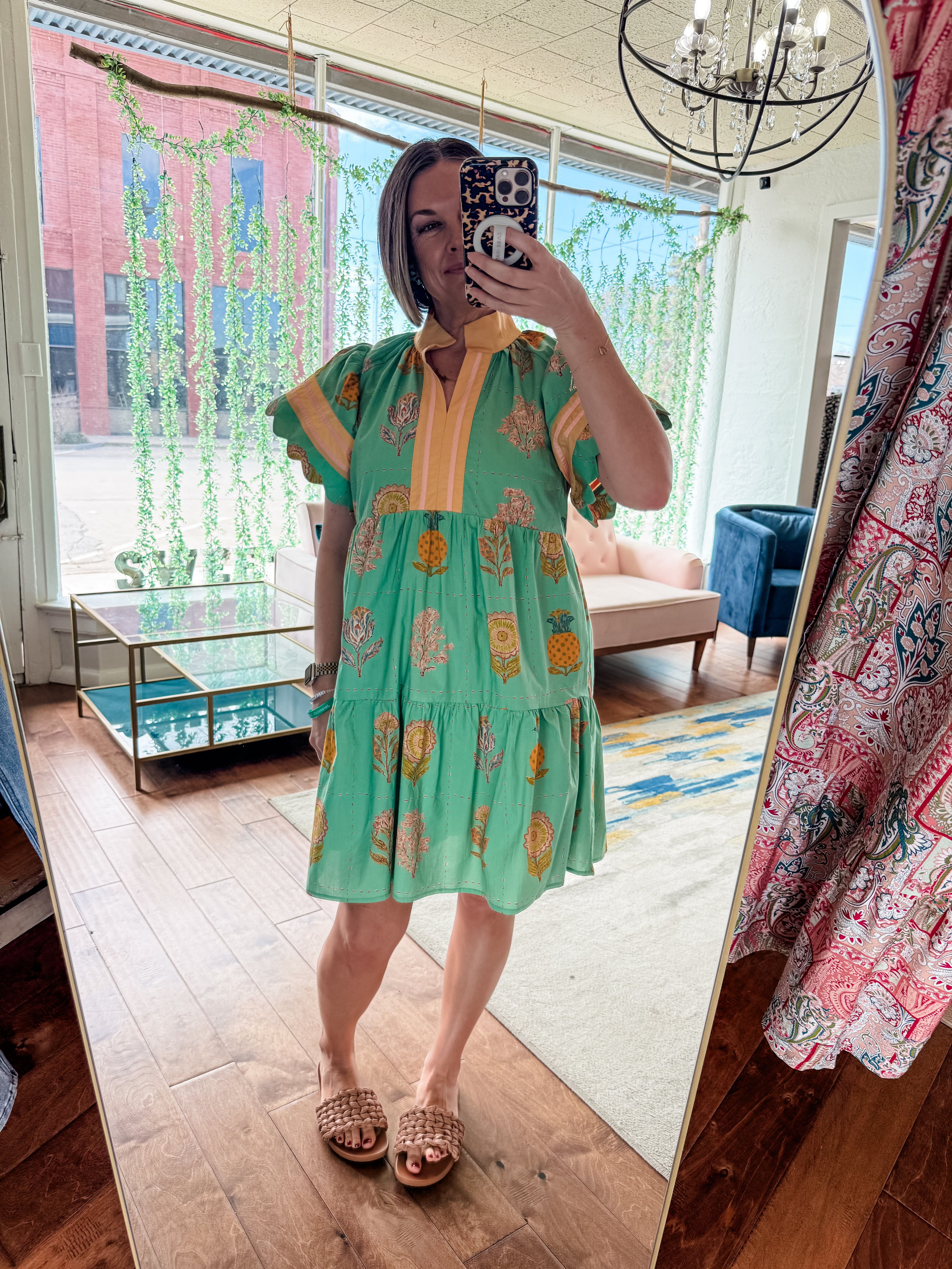 Printed Scalloped Mini Dress