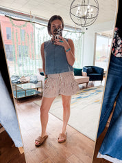 Mineral Washed Striped Button Down Shorts