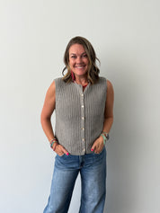 Textured Button Sweater Vest