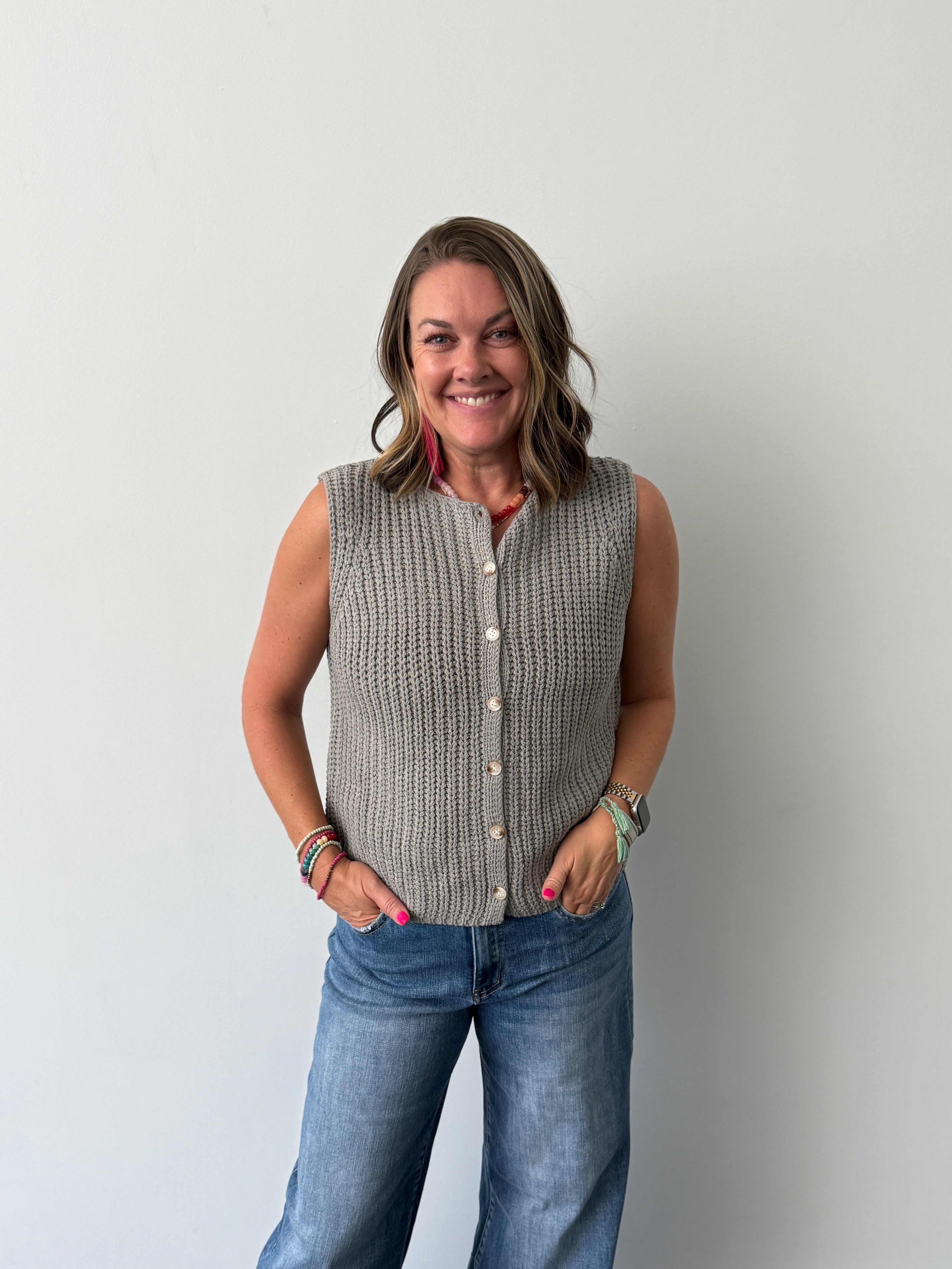 Textured Button Sweater Vest