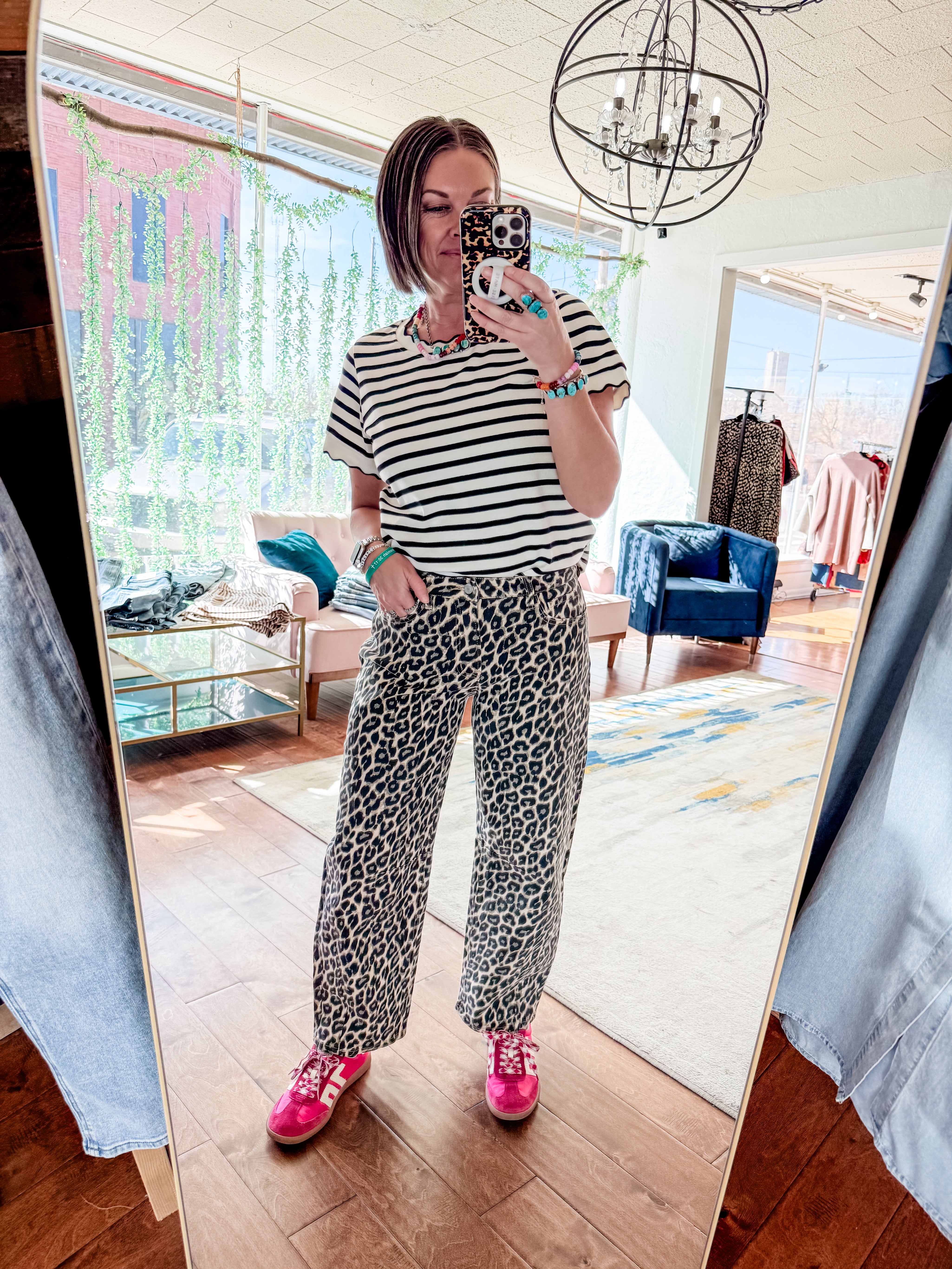 Leopard Barrel Print Jeans
