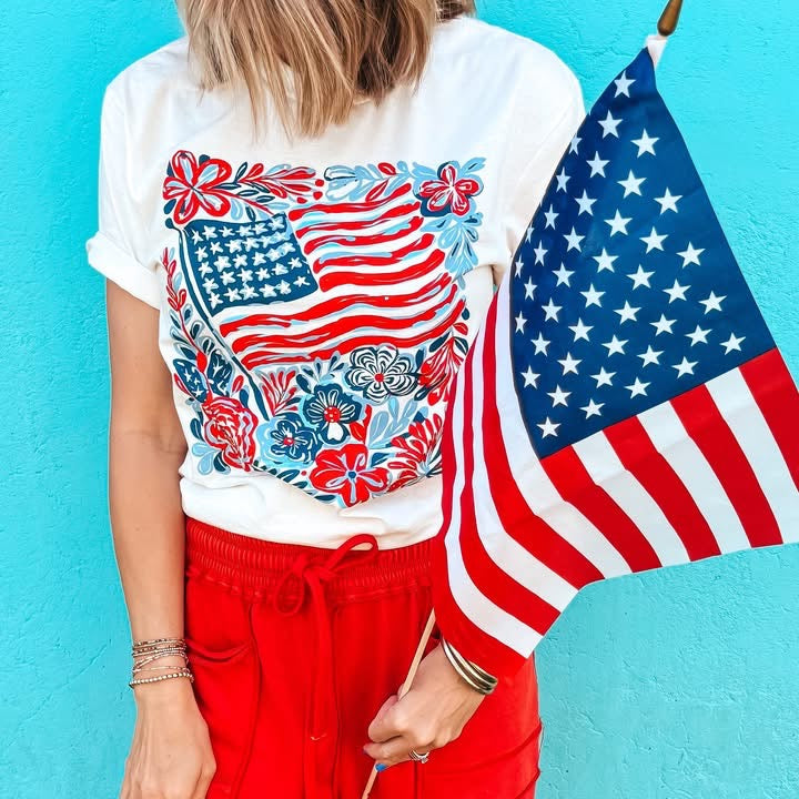 Flag and Flowers Tee
