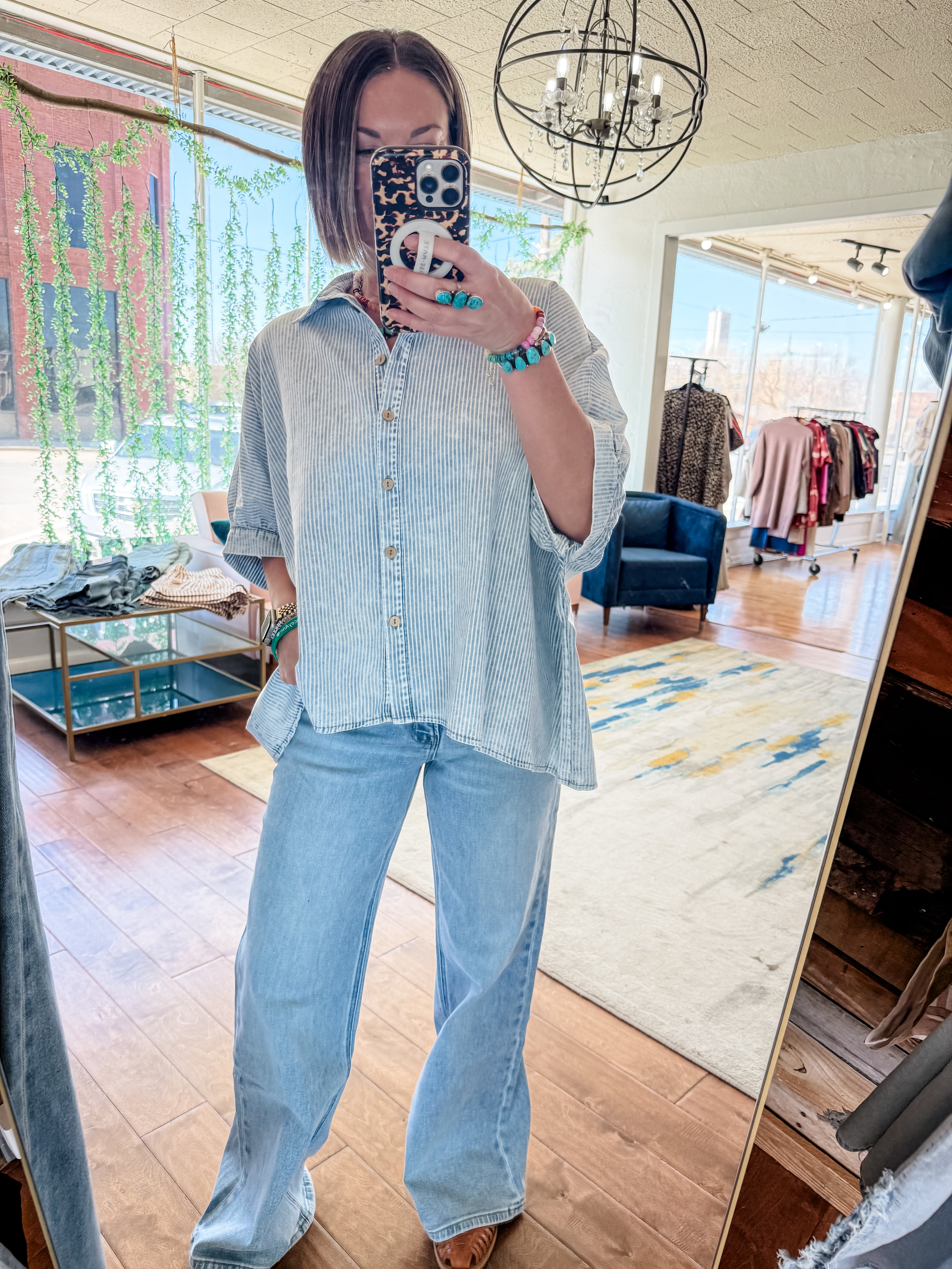 Washed Striped Dolman Shirt