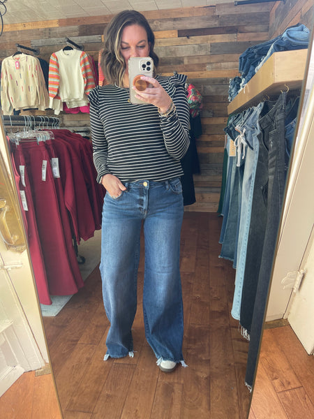 Striped Ruffle Shoulder Tee
