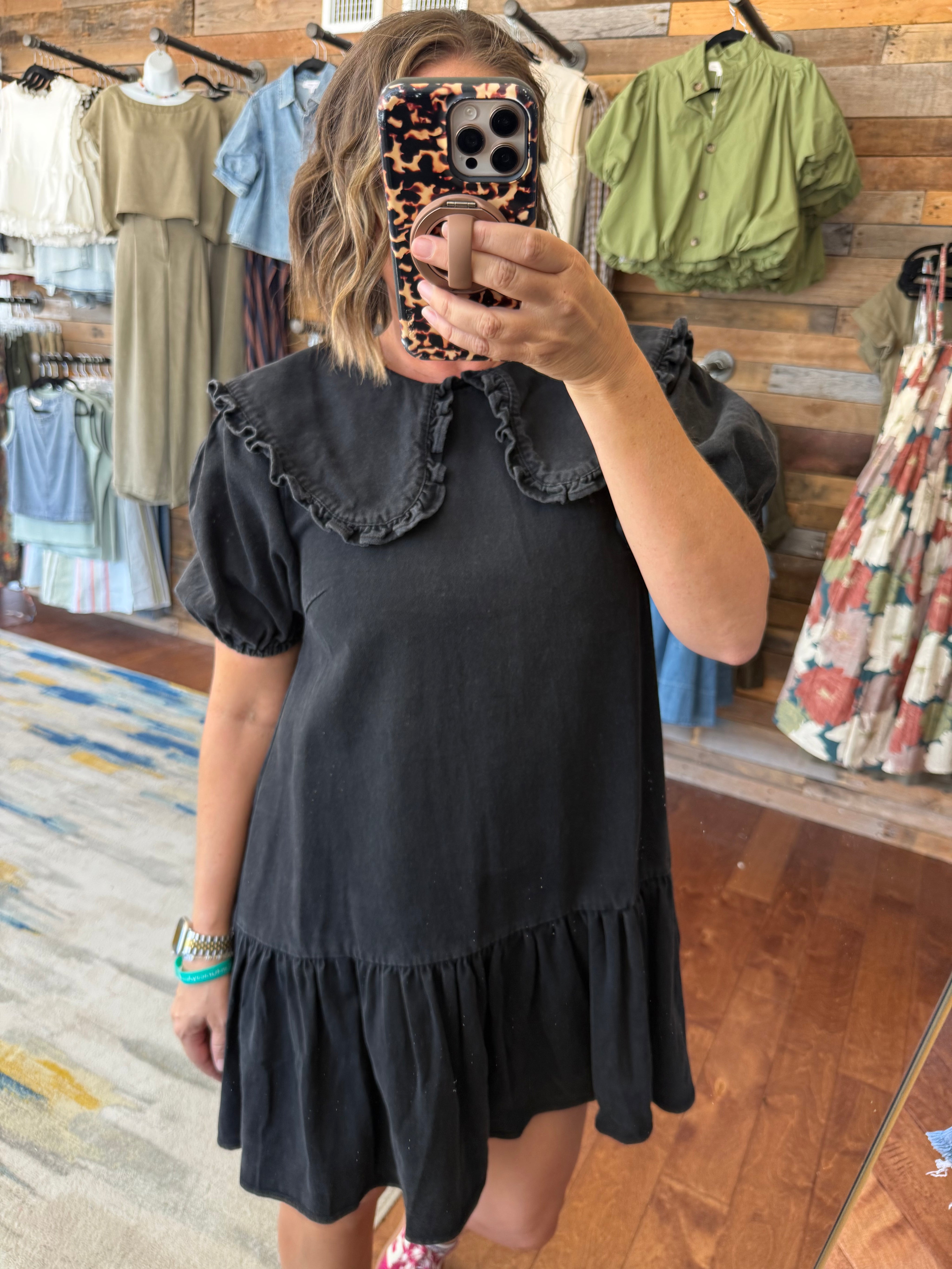 Ruffle Collar Puff Sleeve Dress