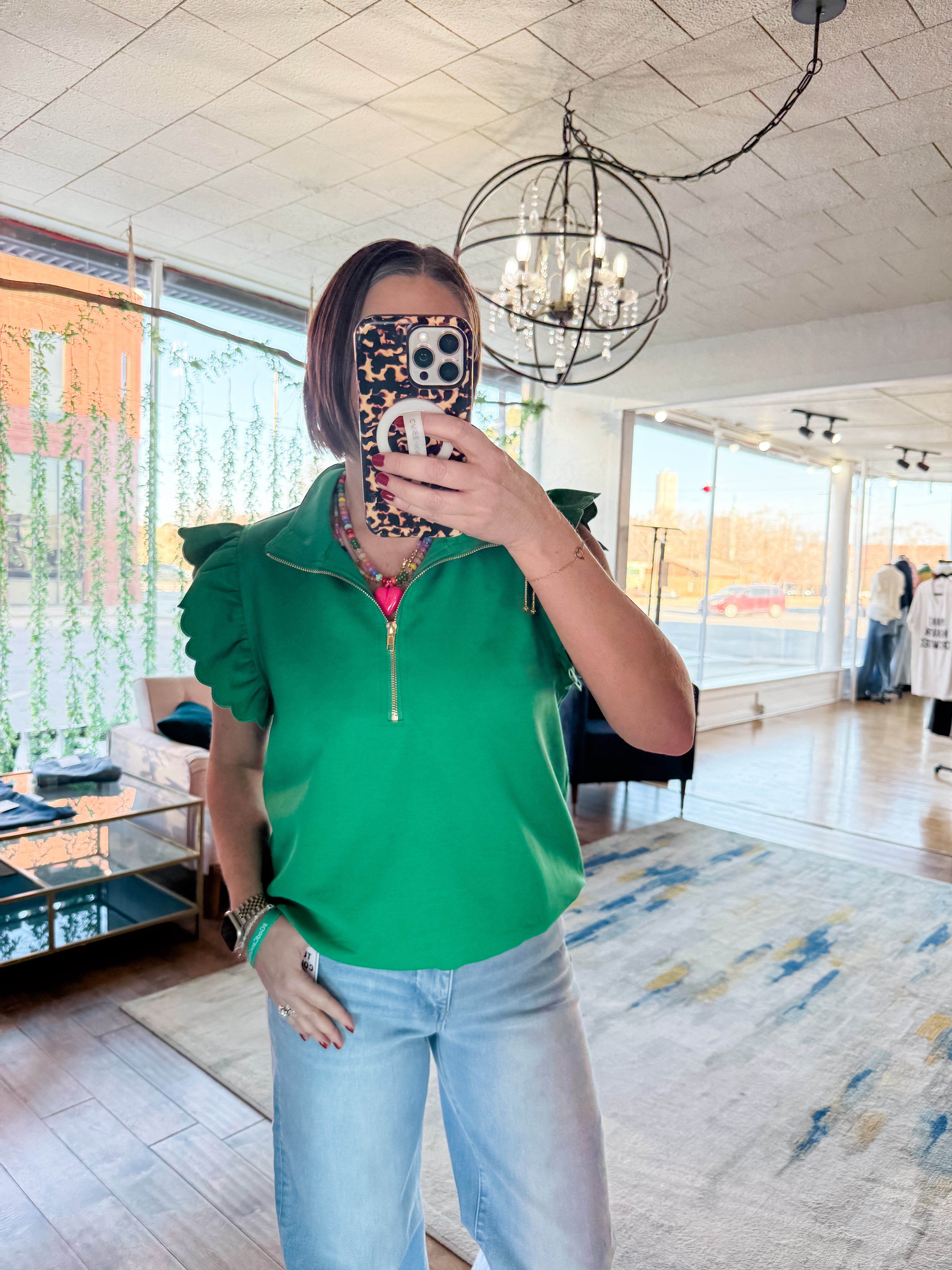 Ruffled Zip-Up Sweatshirt