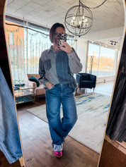 Contrast Denim Striped Shirt