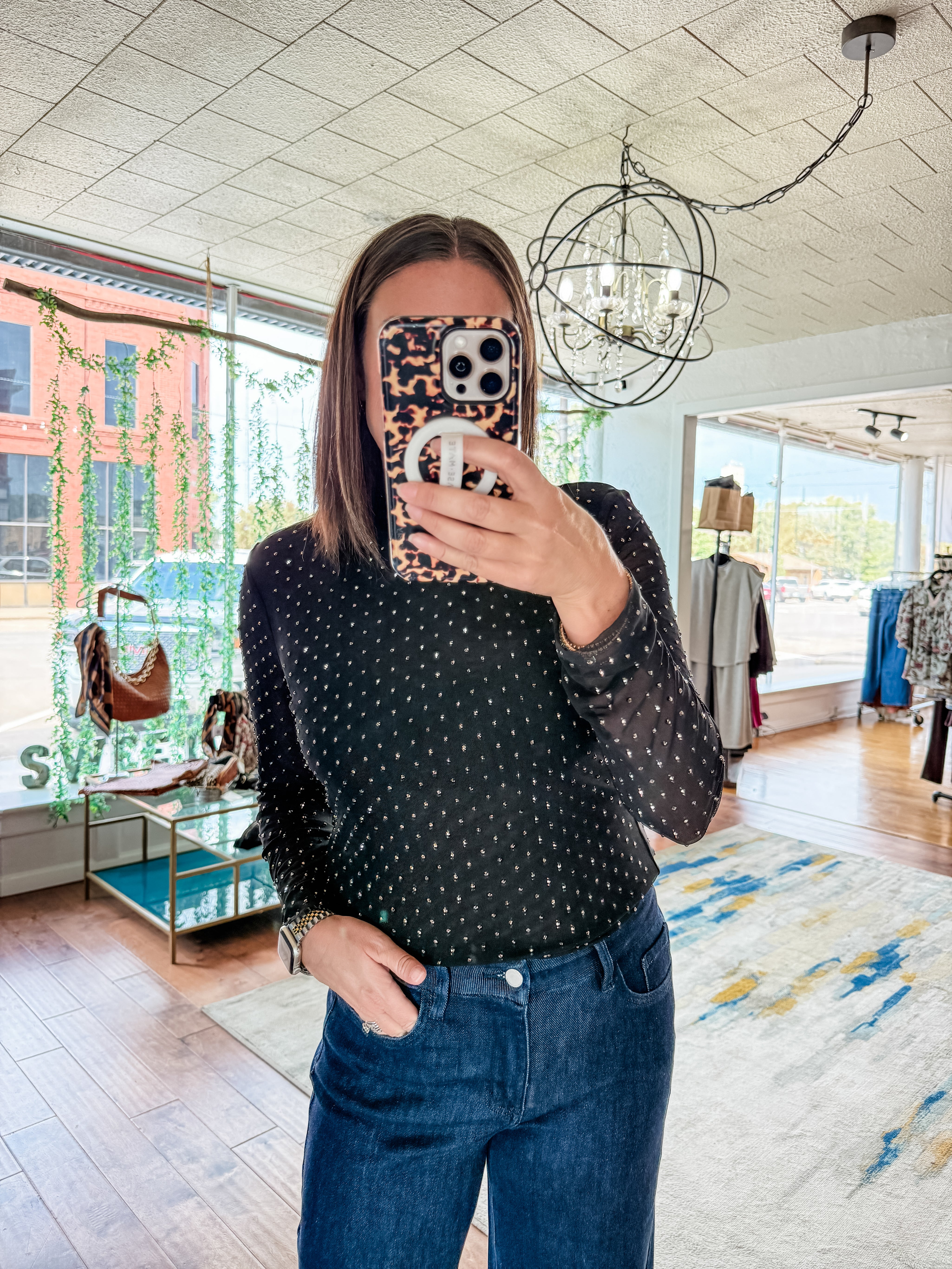 Embellished Mesh Top