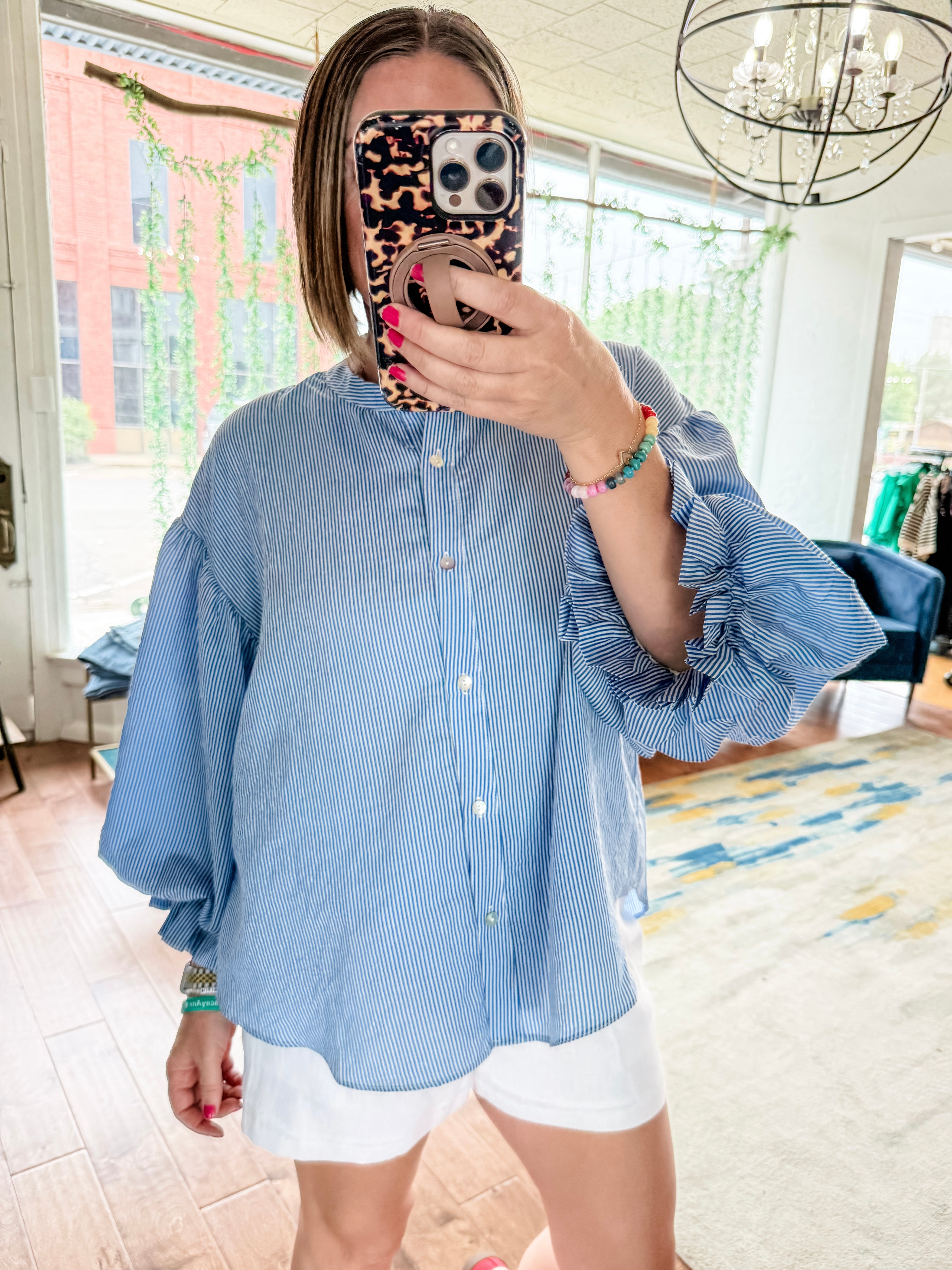 Pinstripe Voluminous Bubble Blouse