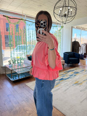 Mineral Washed Ruffle Knit Top