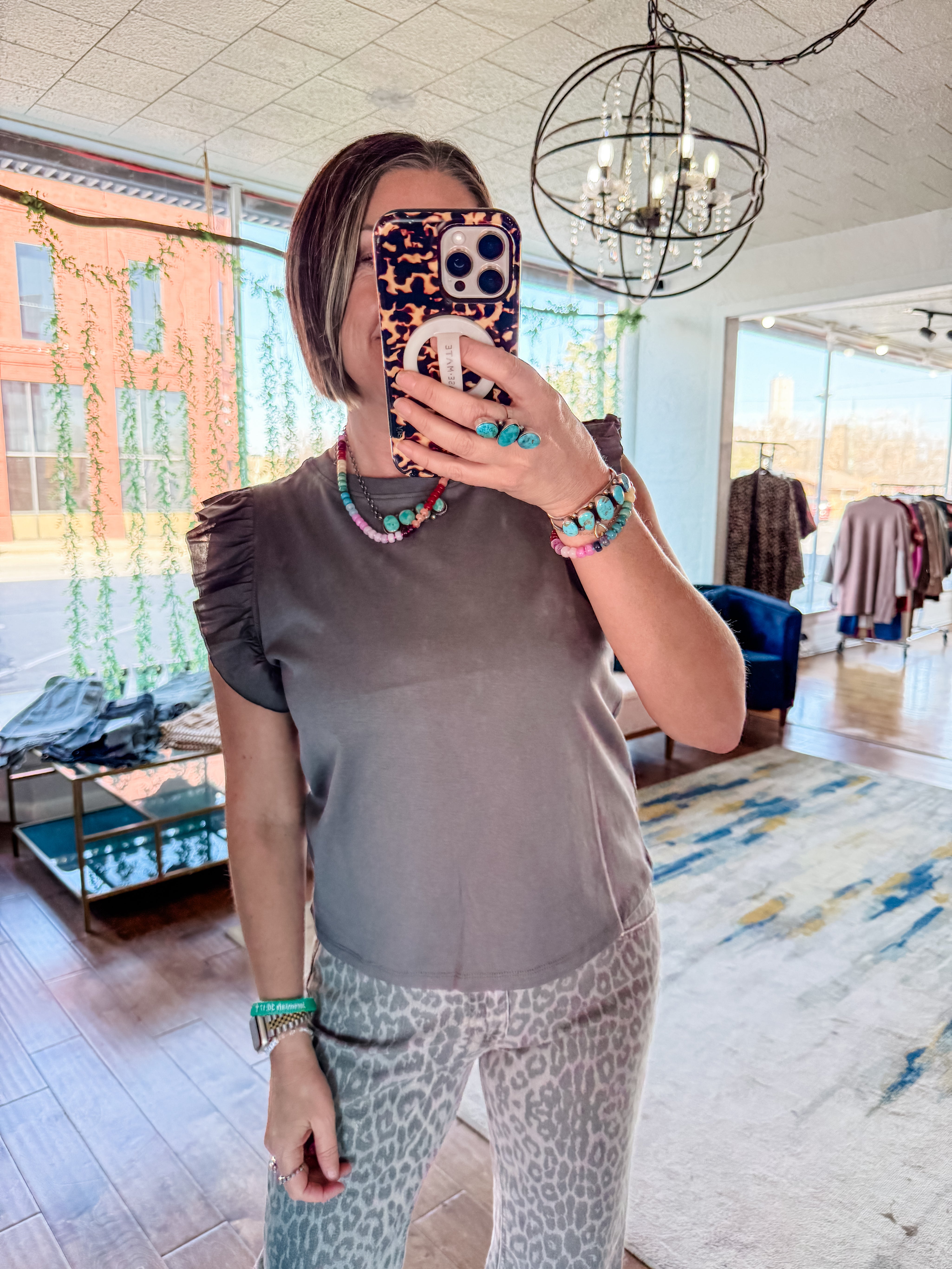 Ruffle Cap Sleeve Crew Neck Top