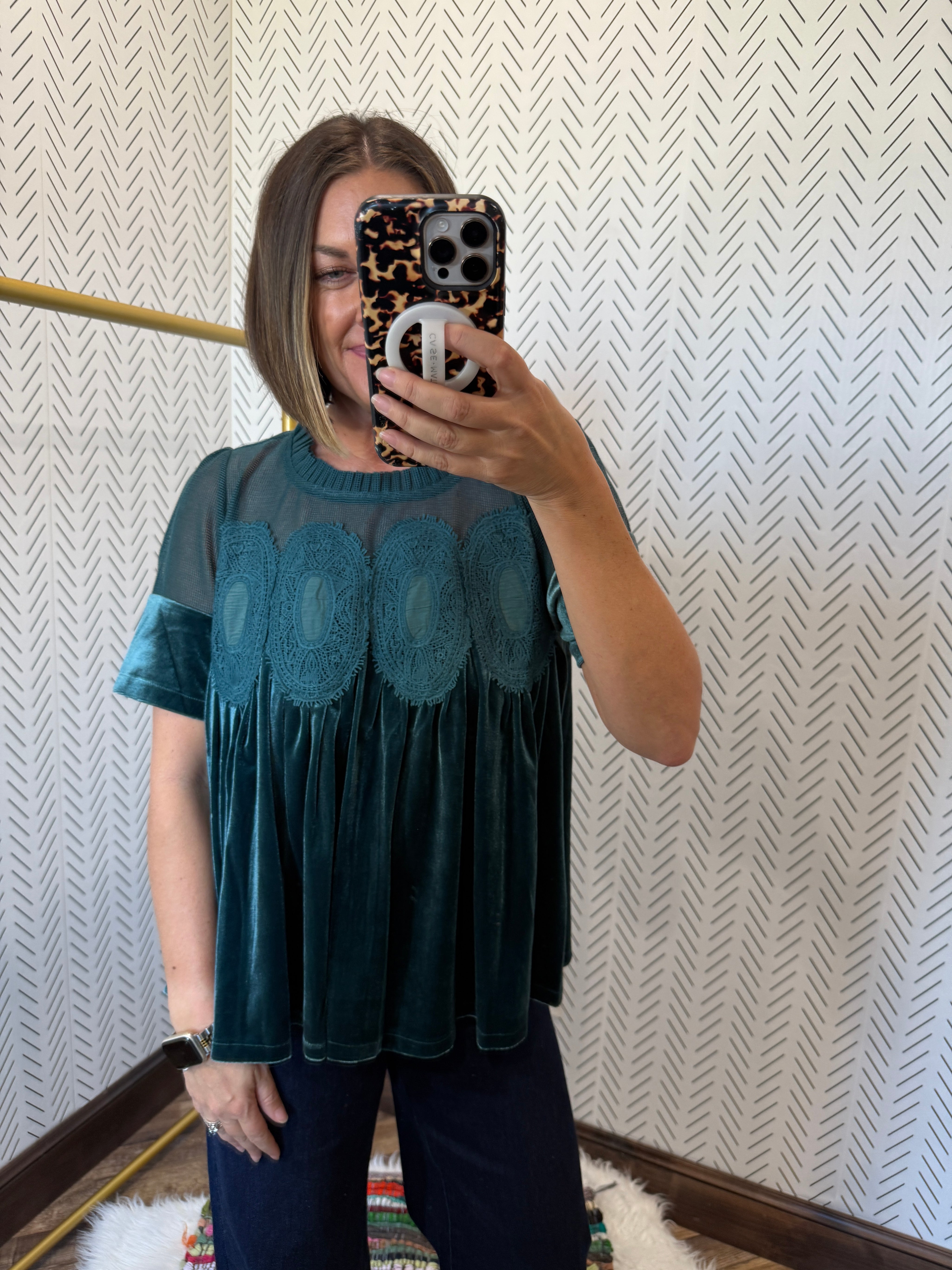 Ellie Applique Velvet Top