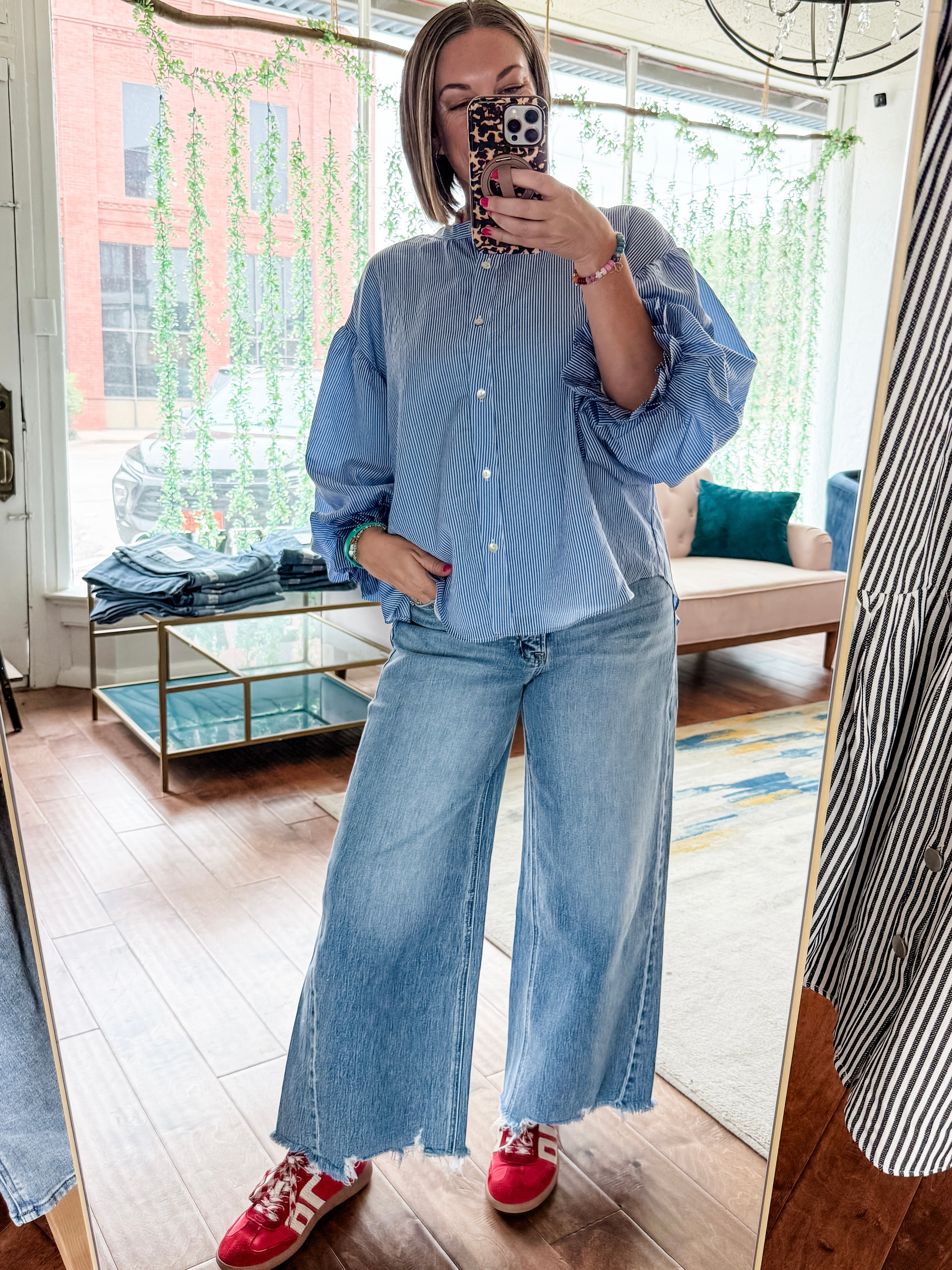 Pinstripe Voluminous Bubble Blouse