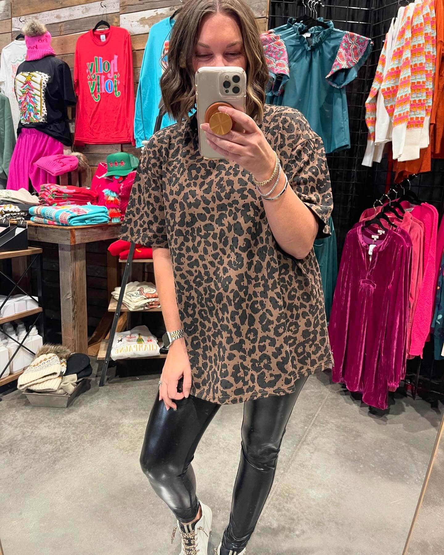 Leopard Rhinestone Oversized Top