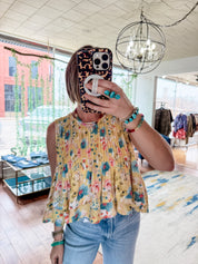 Sunny Meadow Pleated Tank