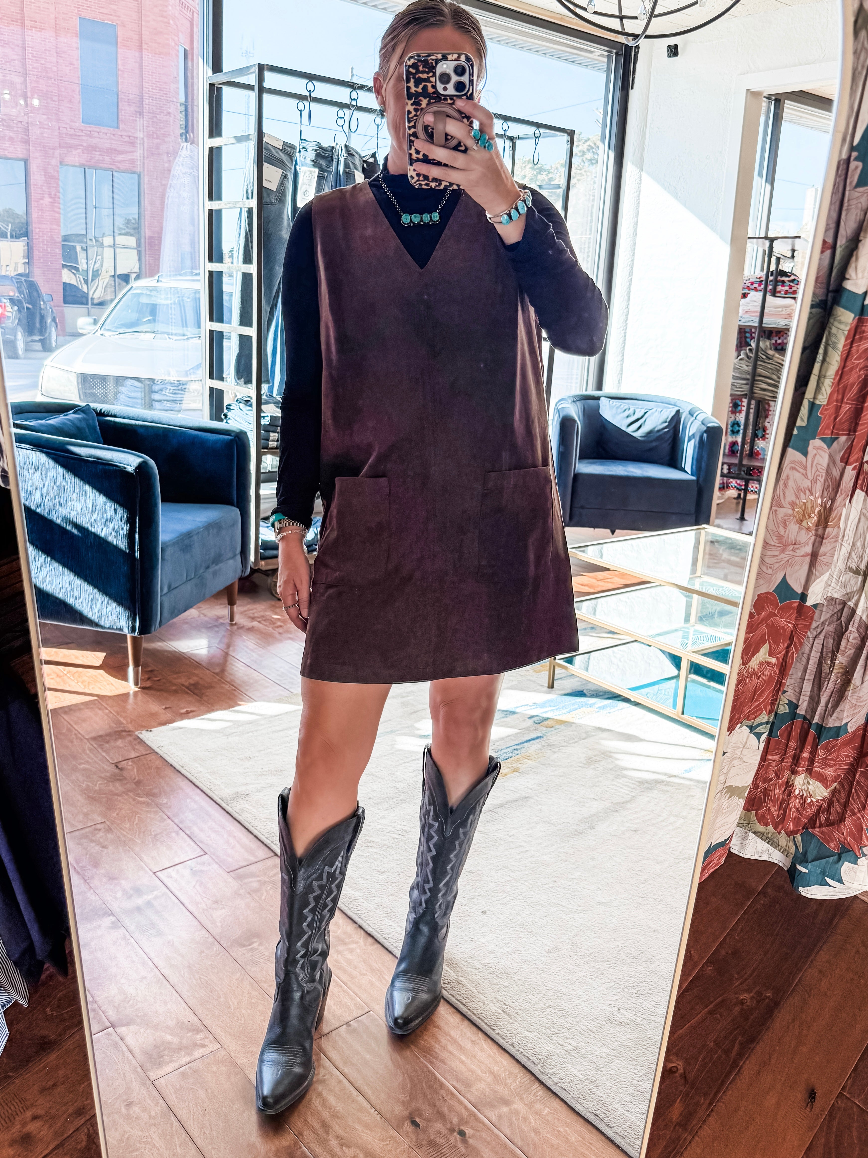 Suede Sleeveless Mini Dress