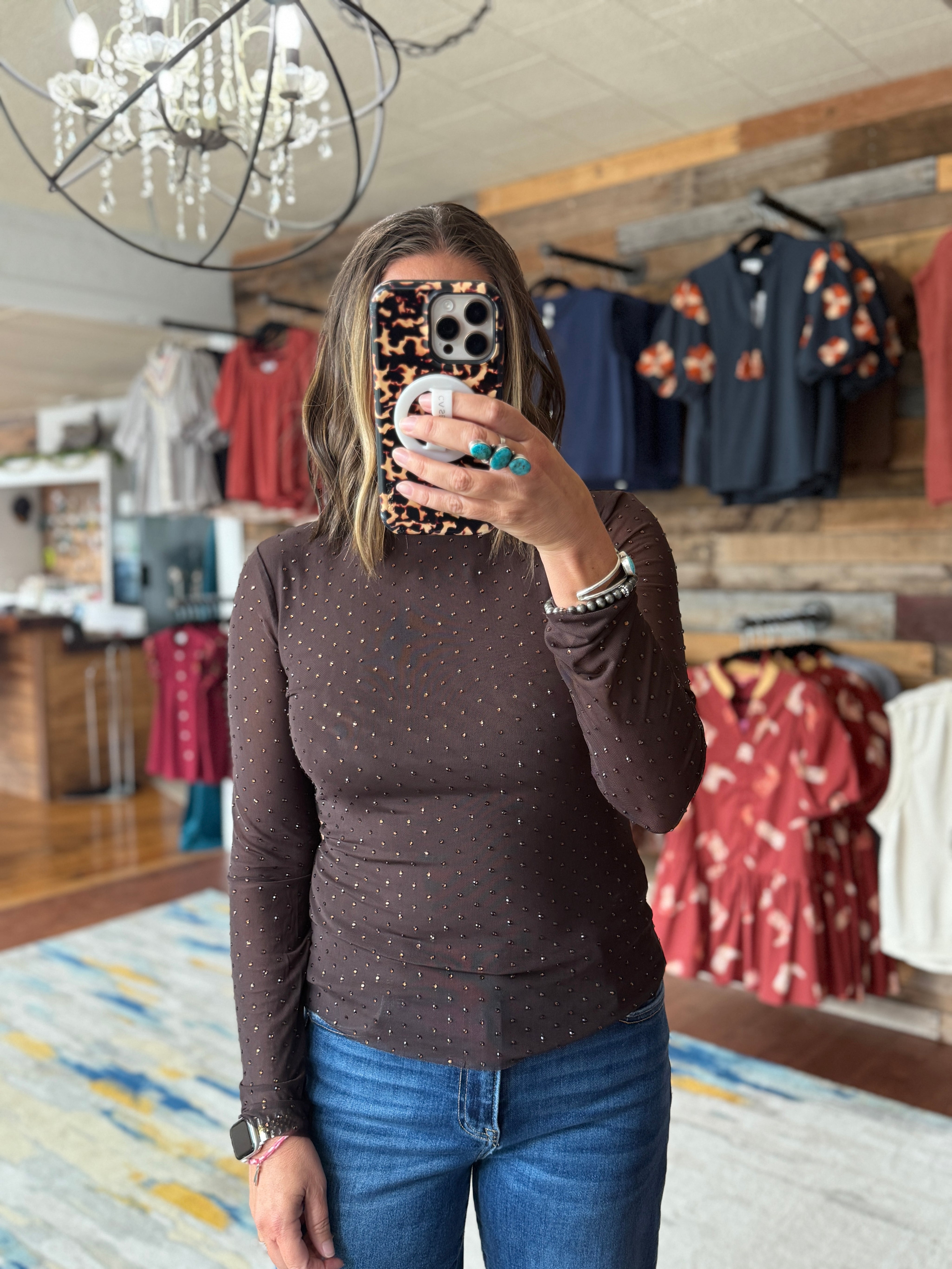 Embellished Mesh Top