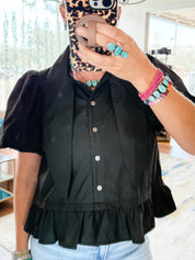 Neck Tie Puff Top