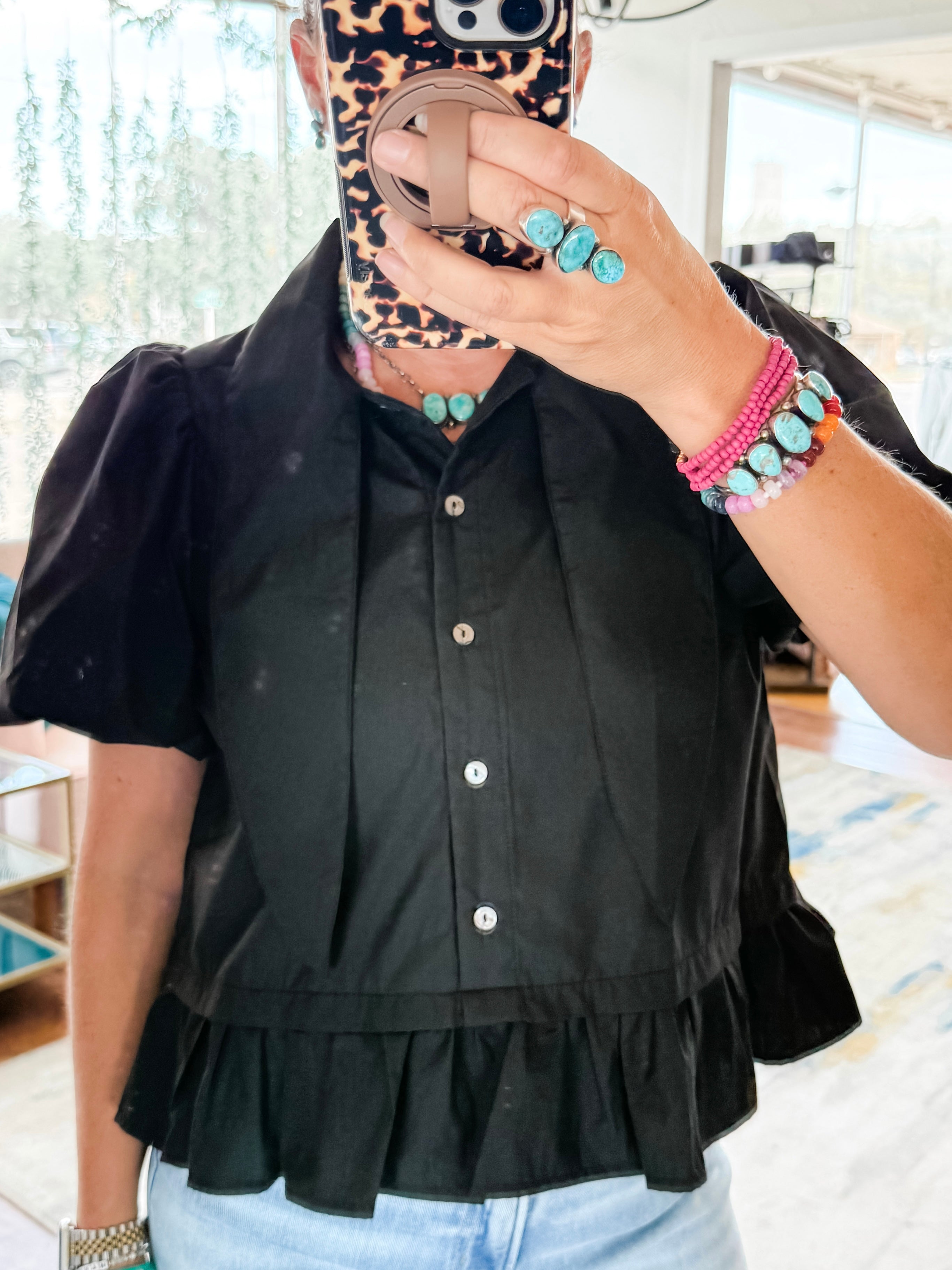 Neck Tie Puff Top