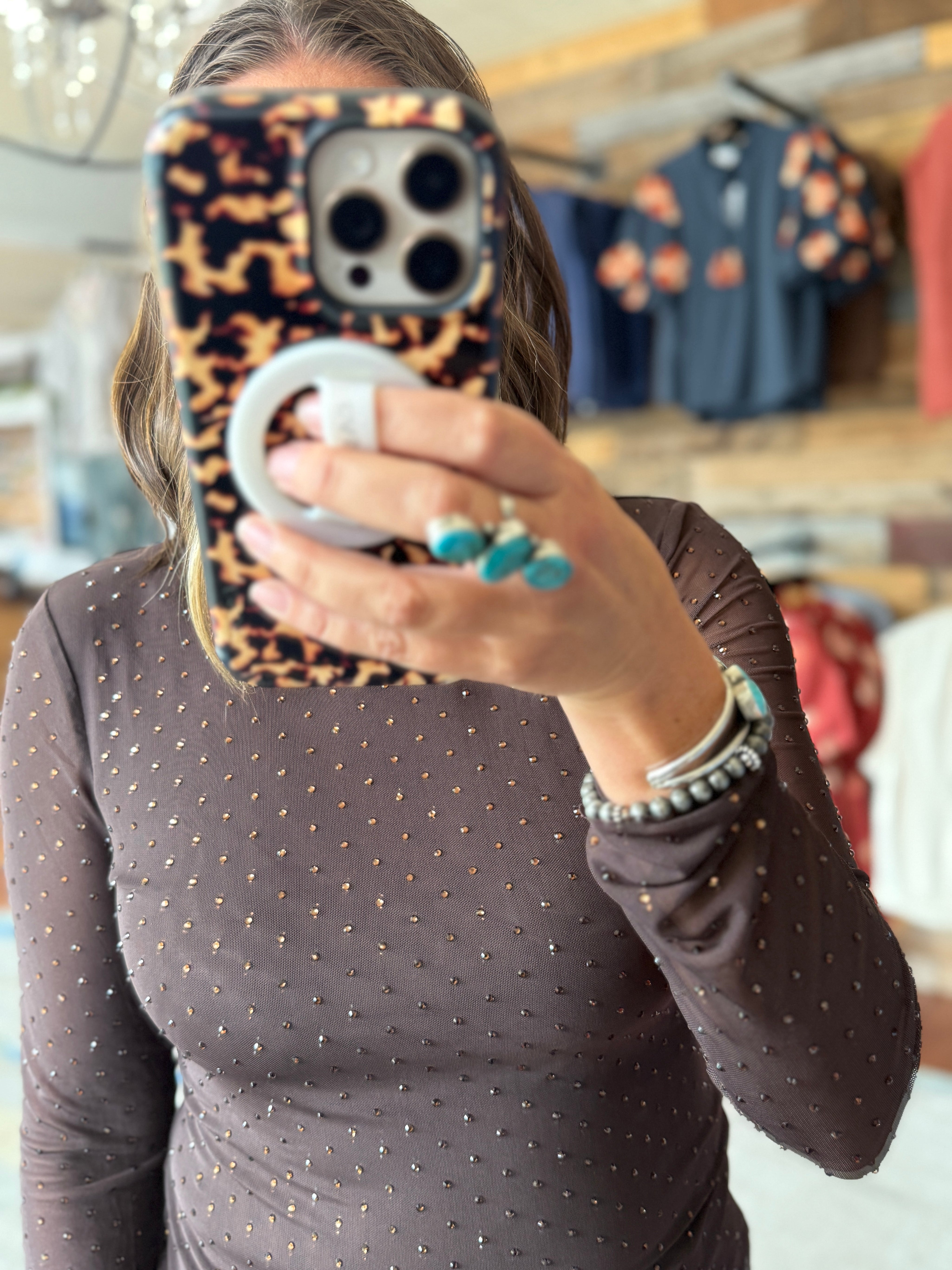 Embellished Mesh Top