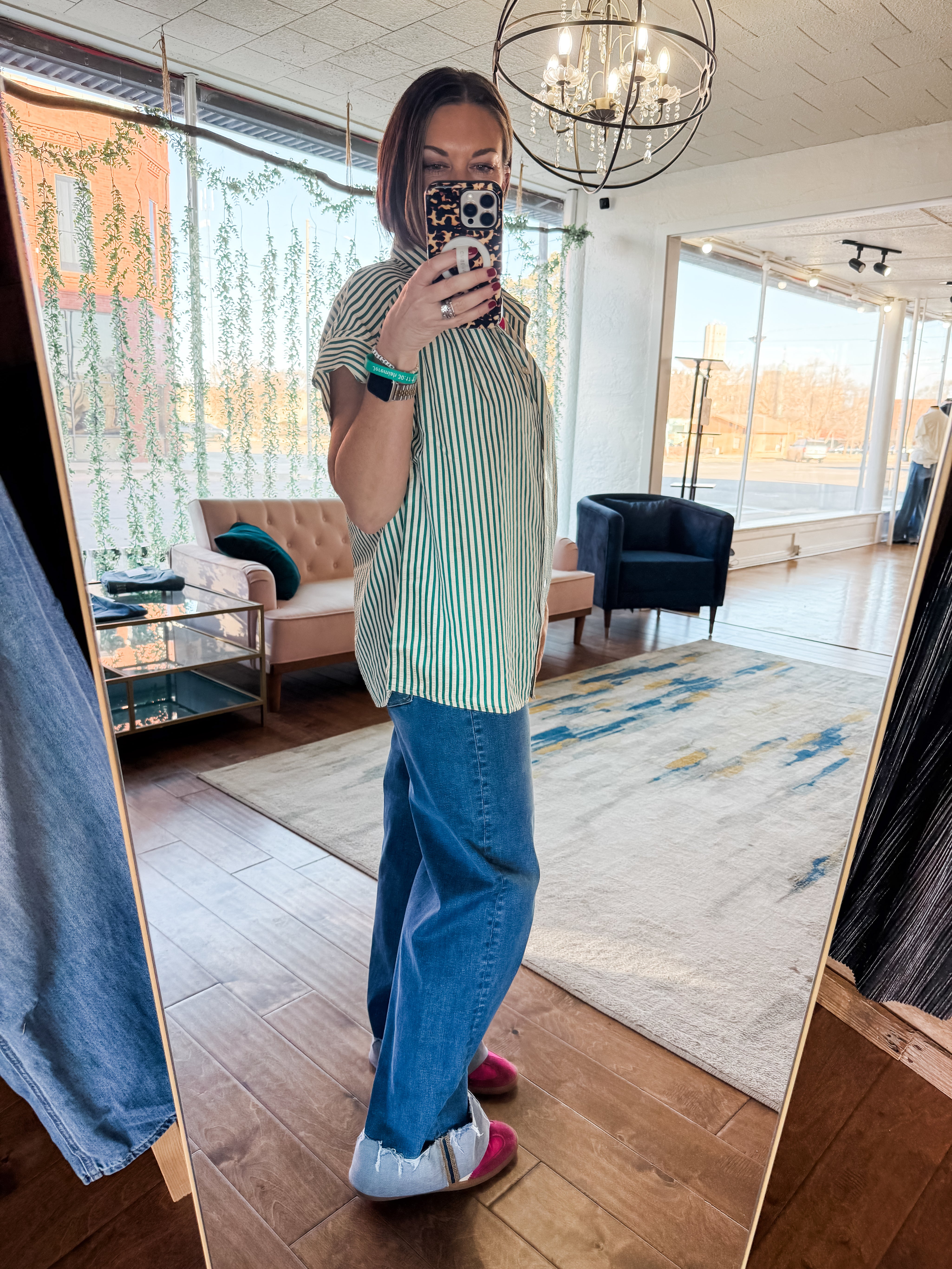 Striped Button-Down Scallop Top