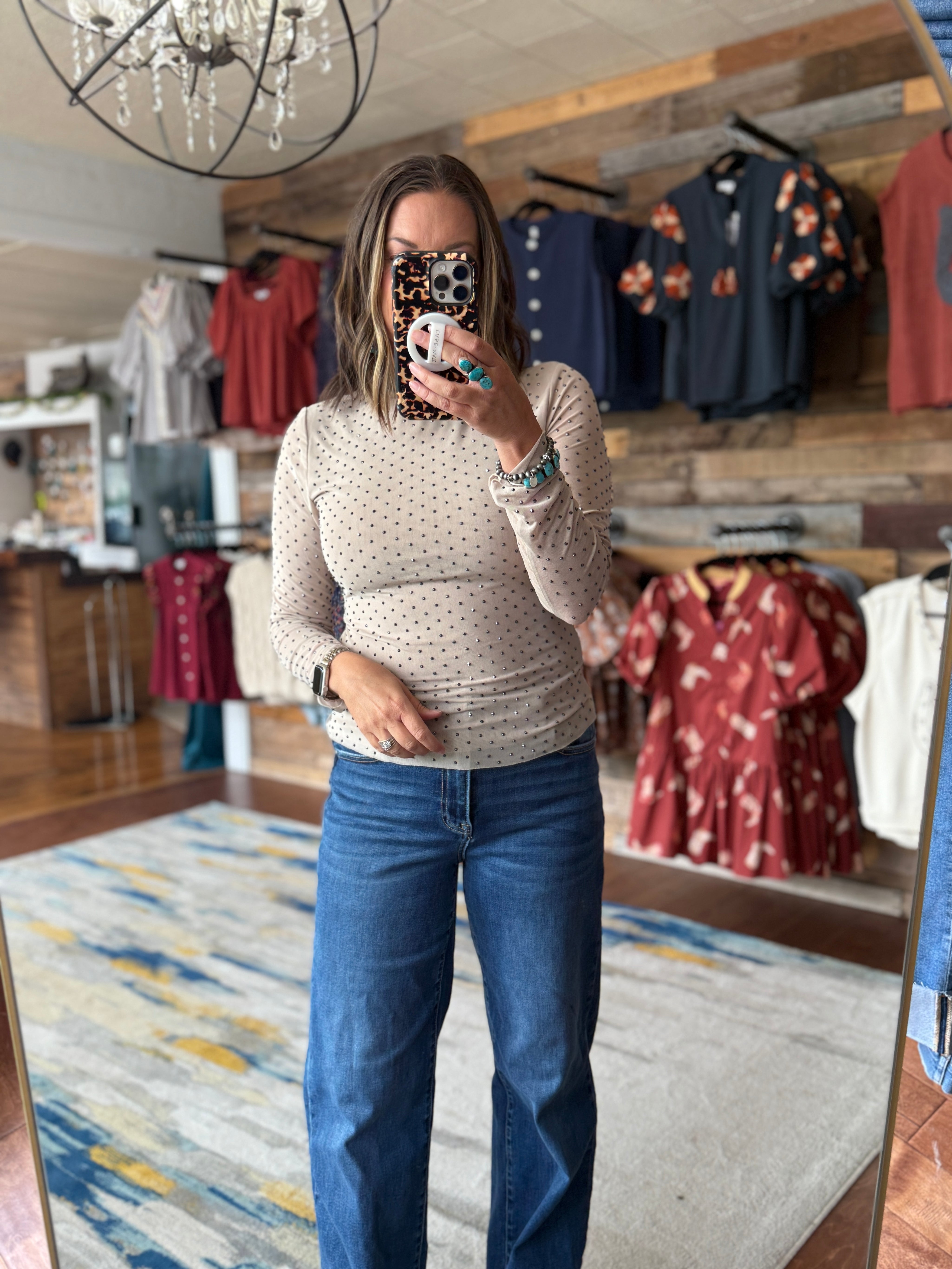 Embellished Mesh Top