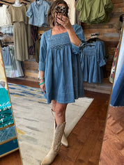 Smocked Denim Dress