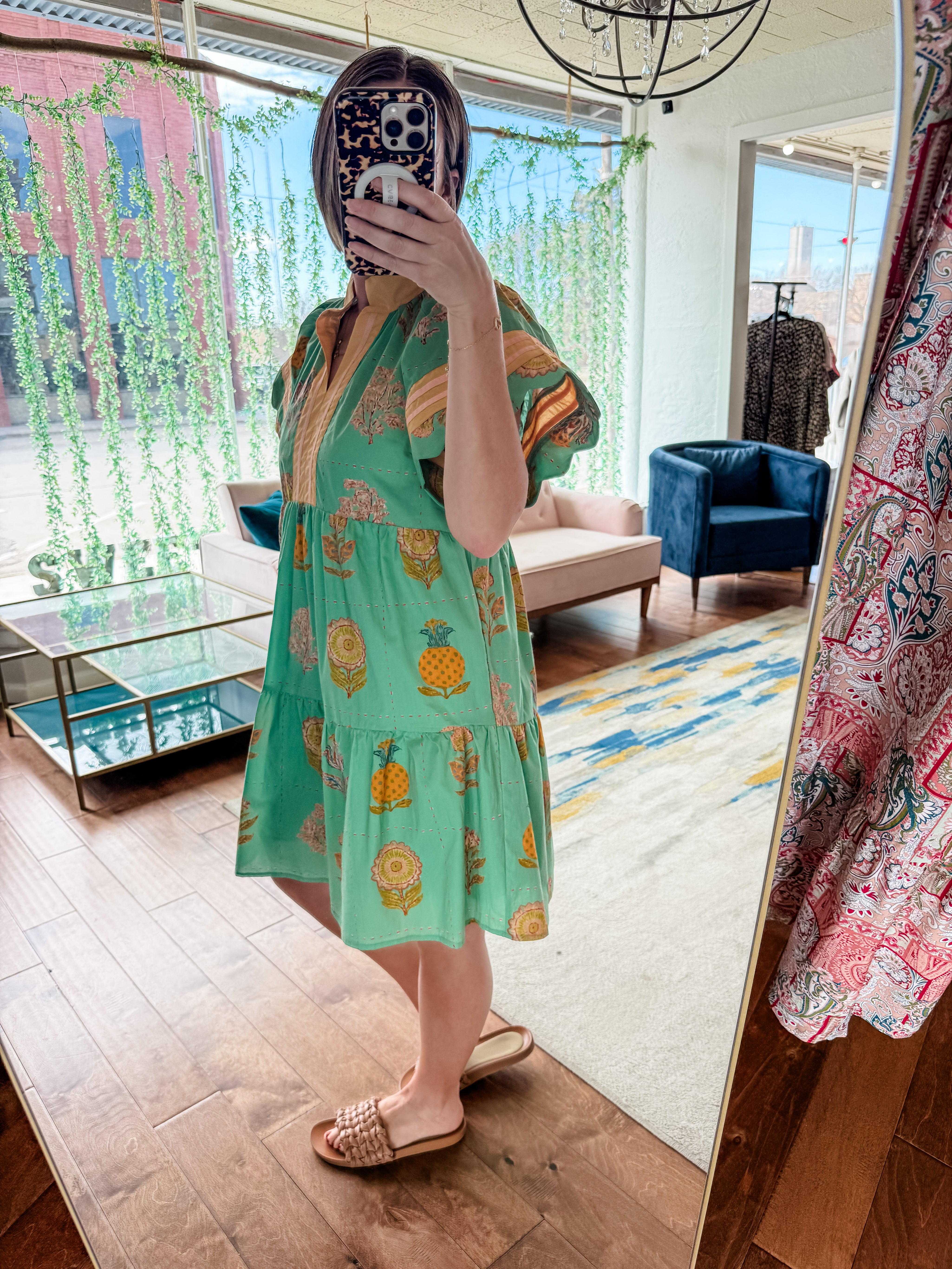 Printed Scalloped Mini Dress