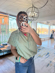 Striped Button-Down Scallop Top