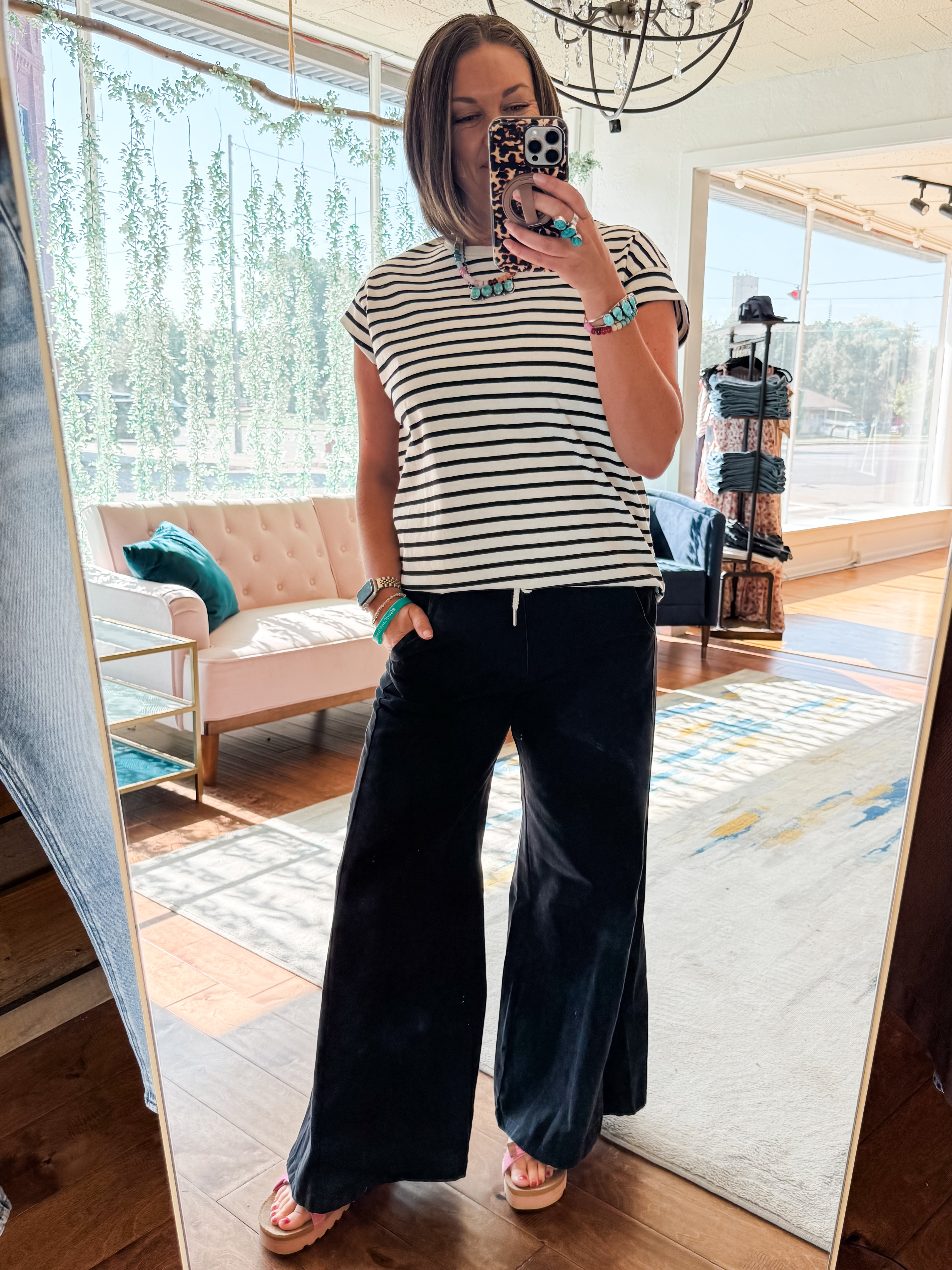 Washed Drawstring Wide Leg Pants