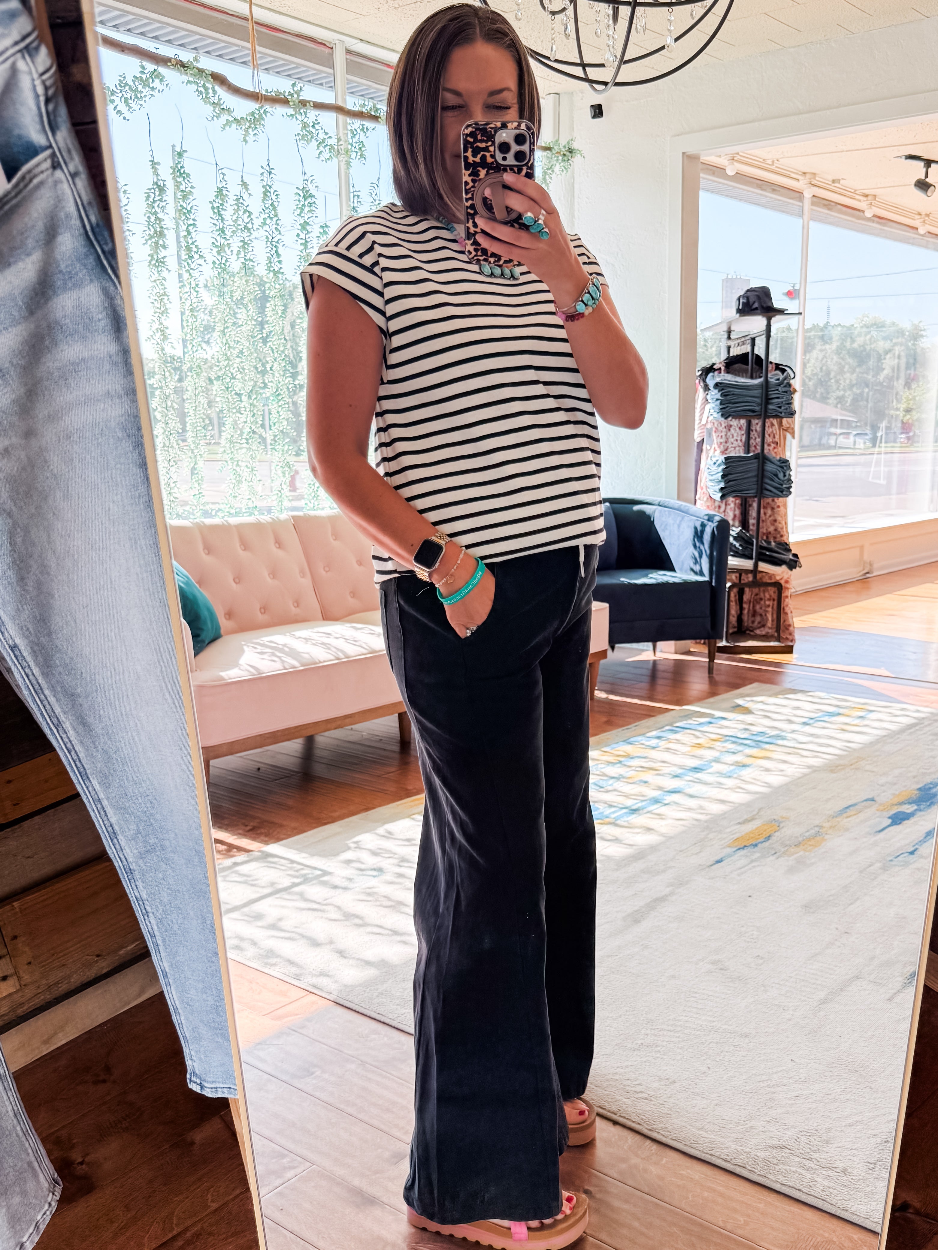 Washed Drawstring Wide Leg Pants
