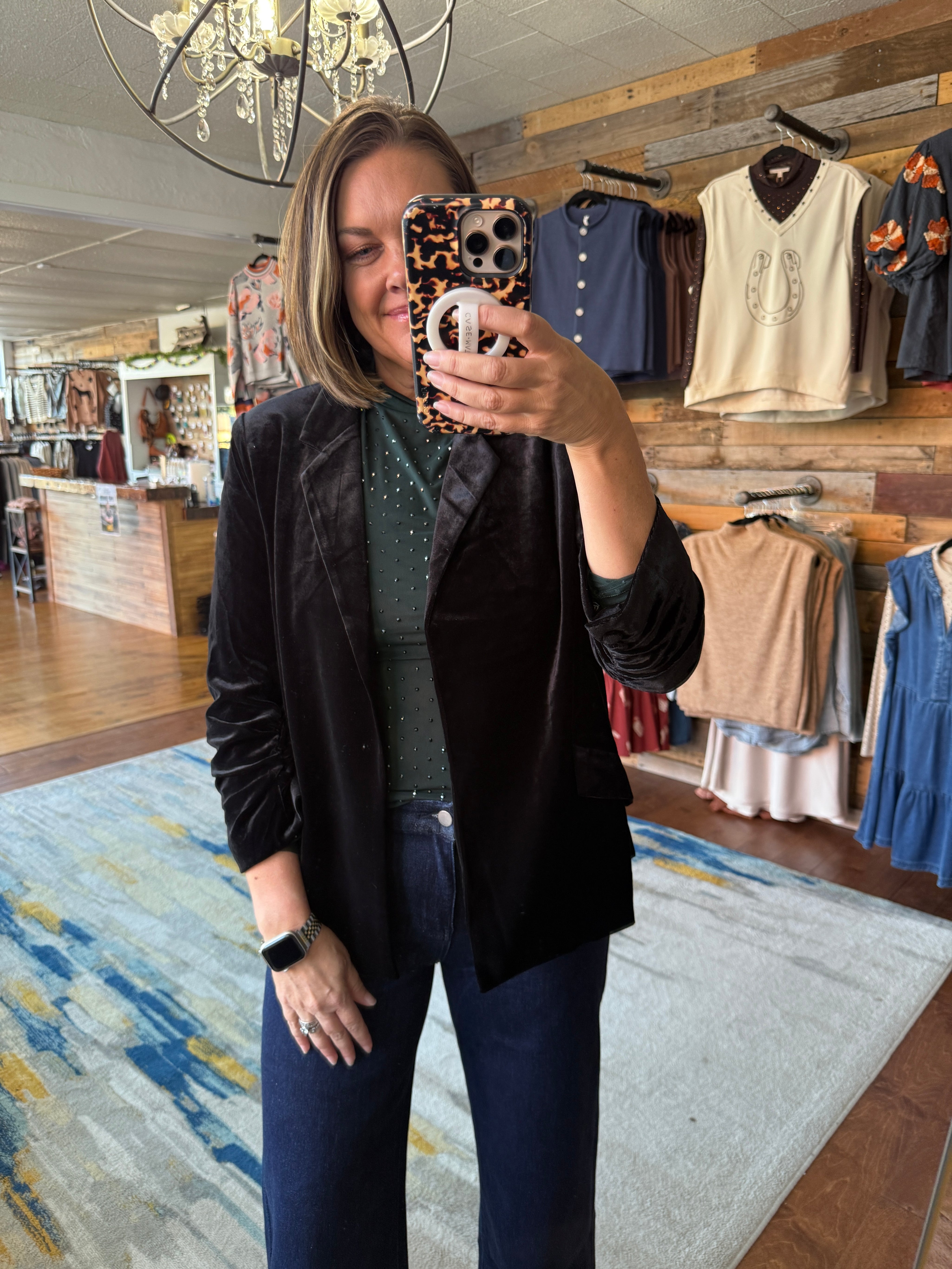 Velvet Ruched Blazer
