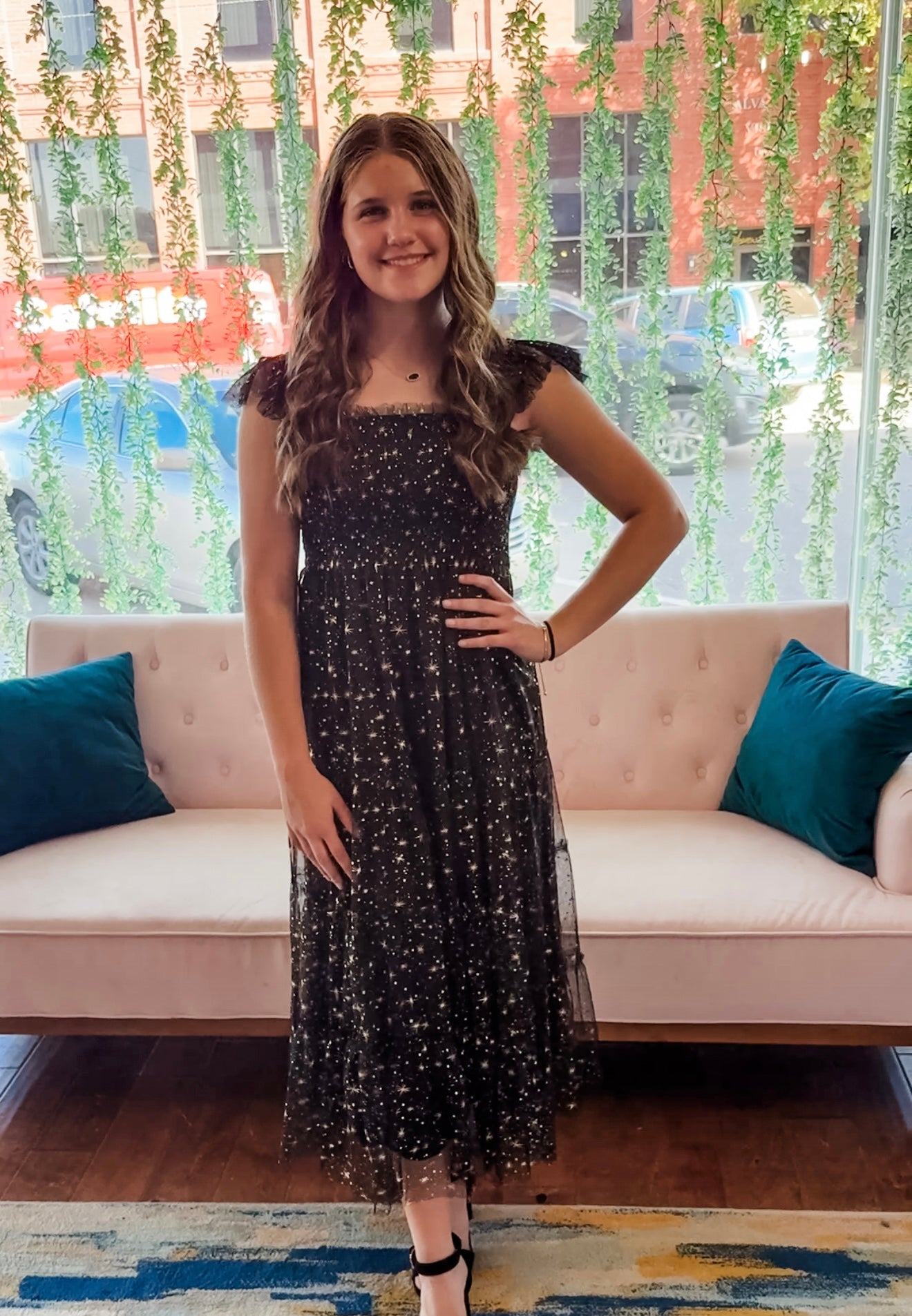 Mesh Gold Star Midi Dress