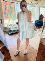 Multi Stripe Button Down Tiered Dress