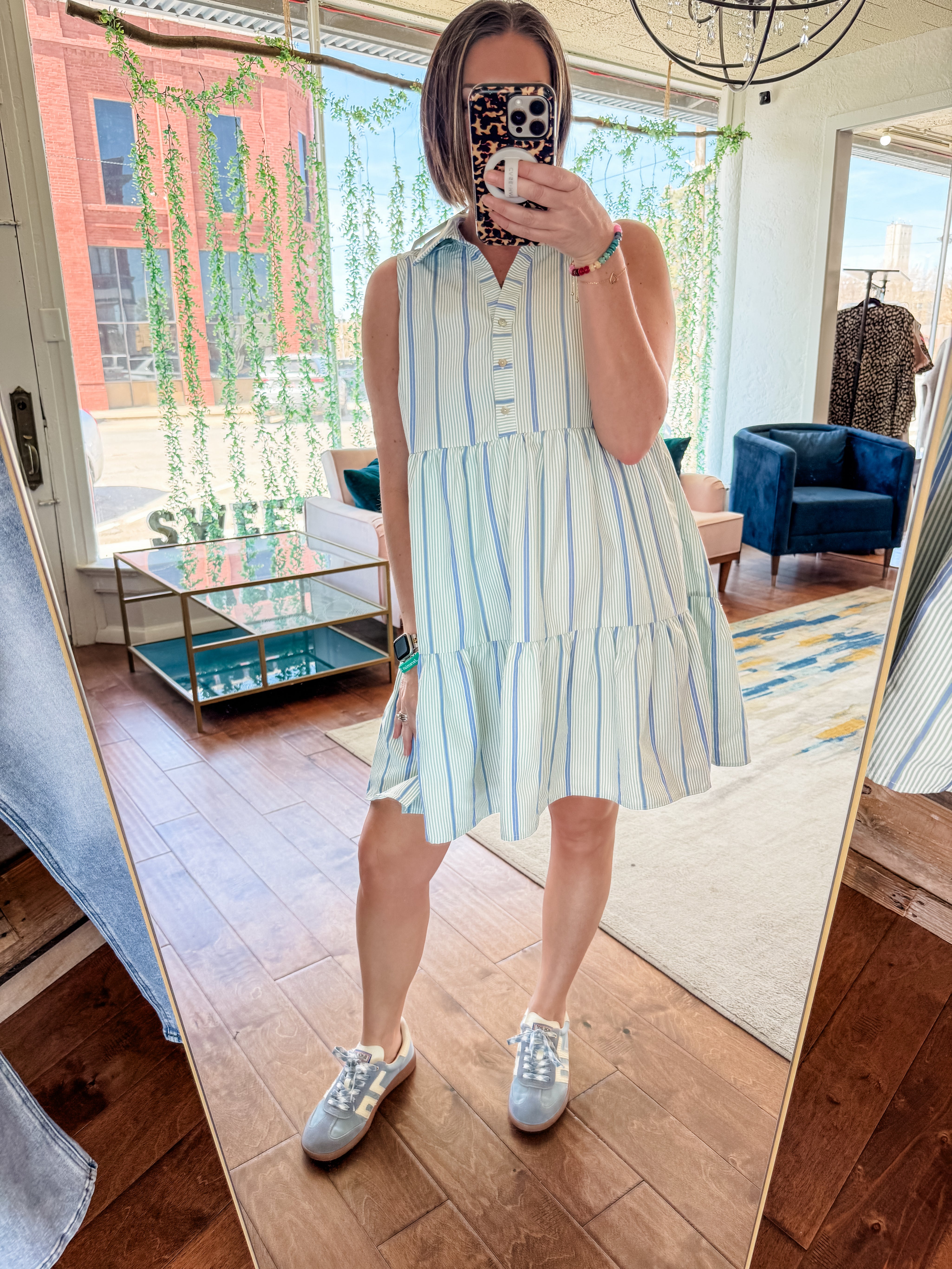 Multi Stripe Button Down Tiered Dress