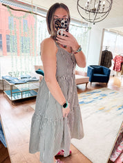 Denim Striped Overall Dress
