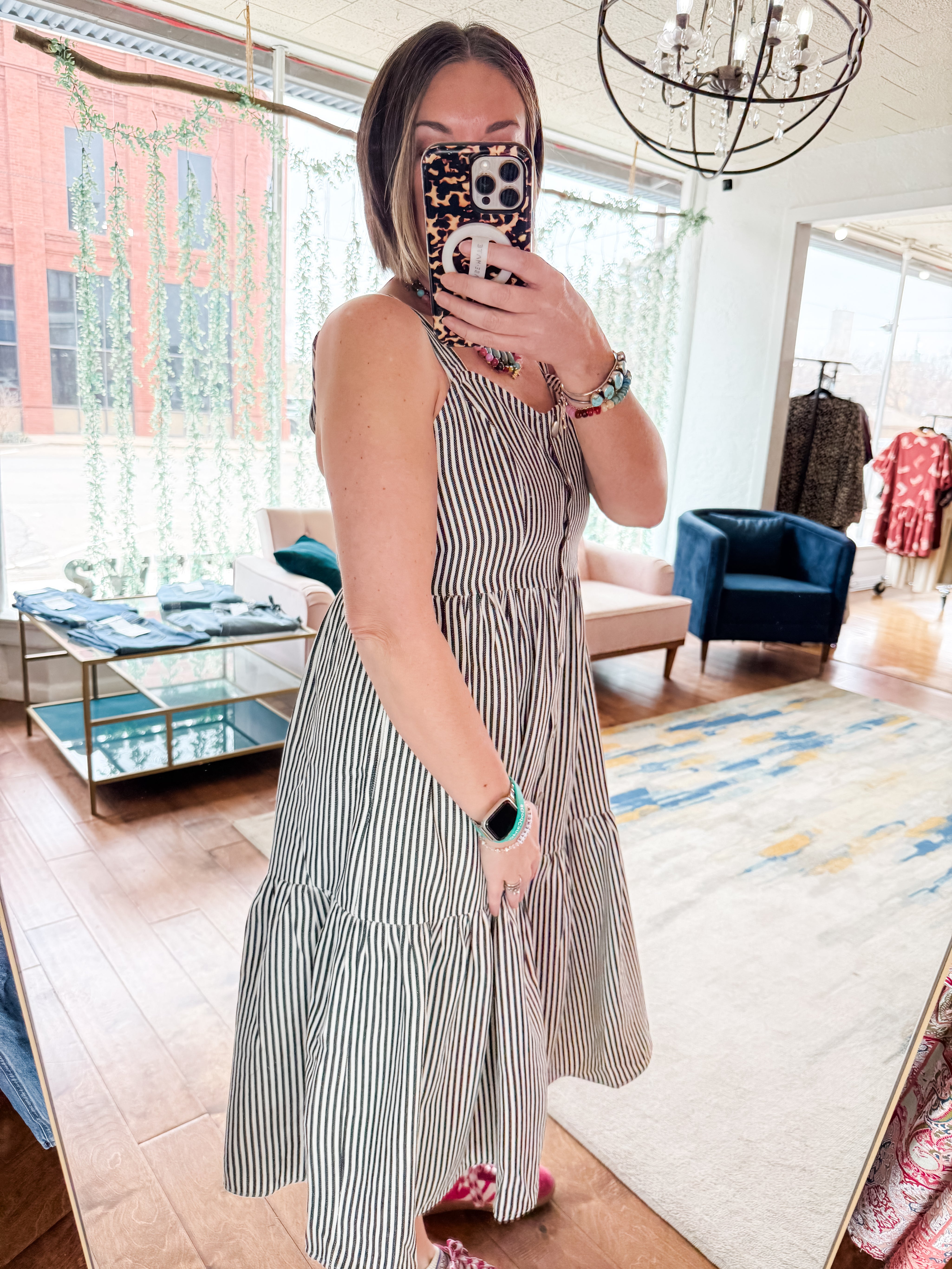 Denim Striped Overall Dress
