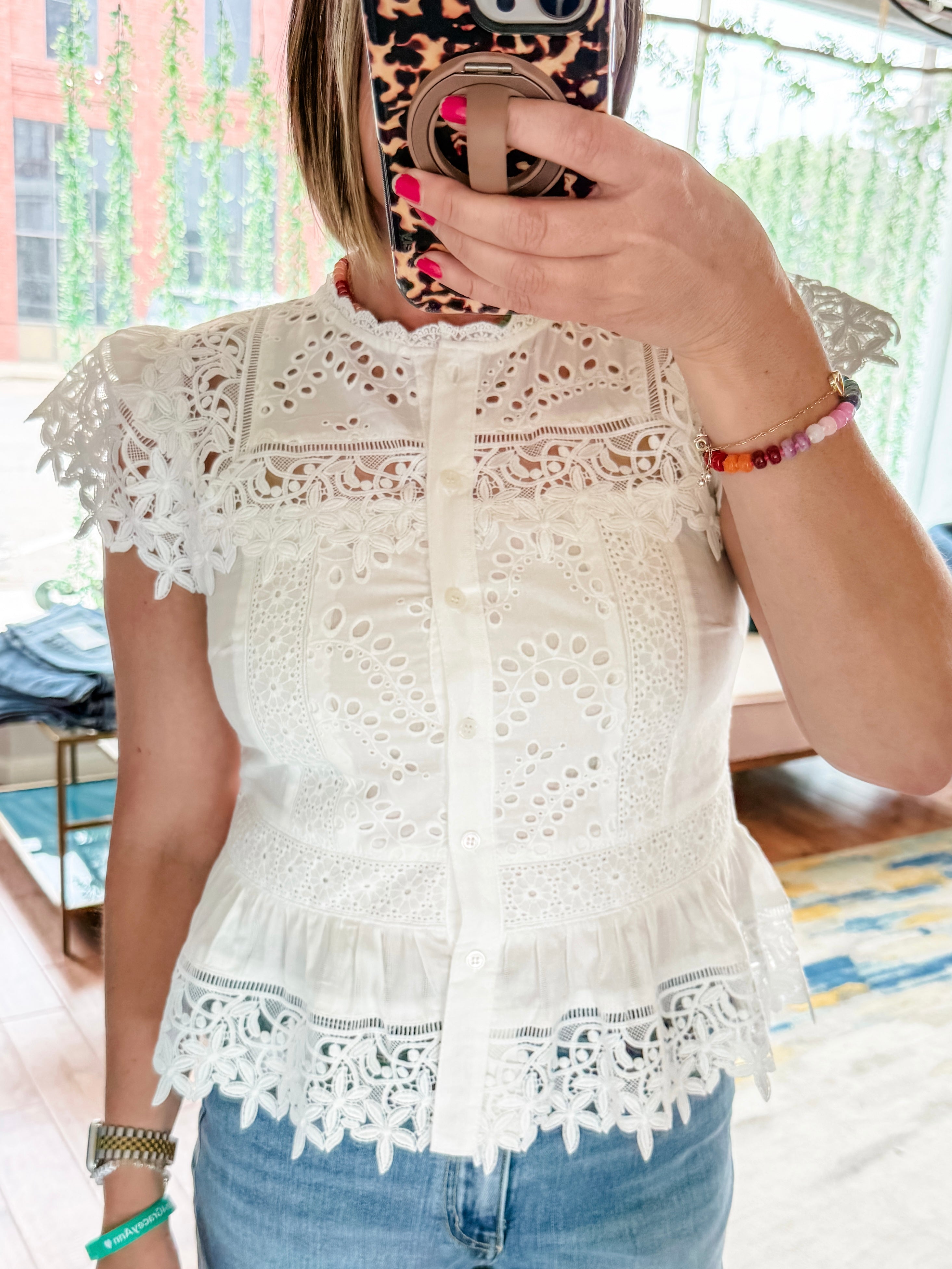 Lace & Eyelet Peplum Blouse