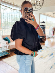 Neck Tie Puff Top