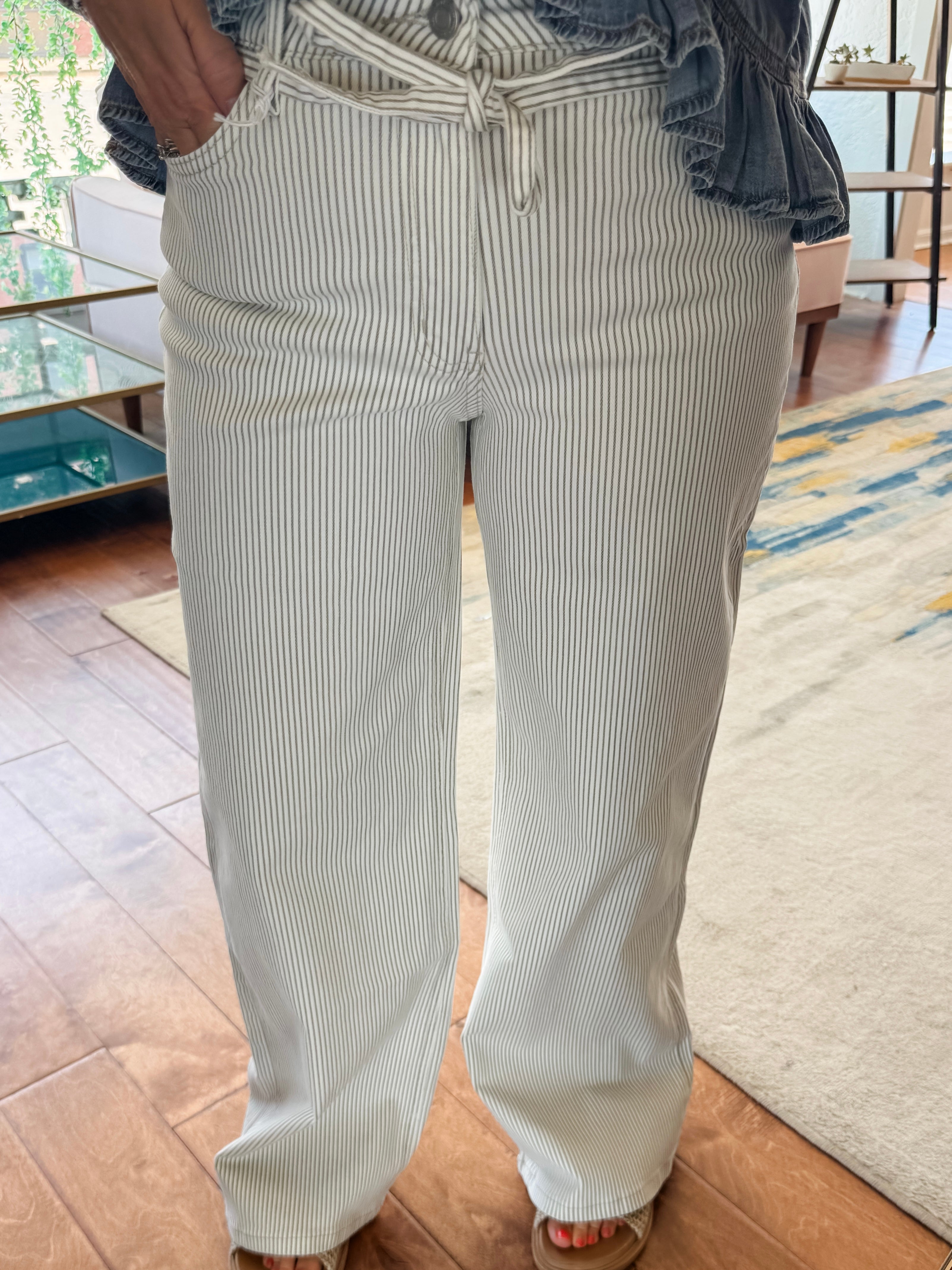 Striped Tie Waist Jeans
