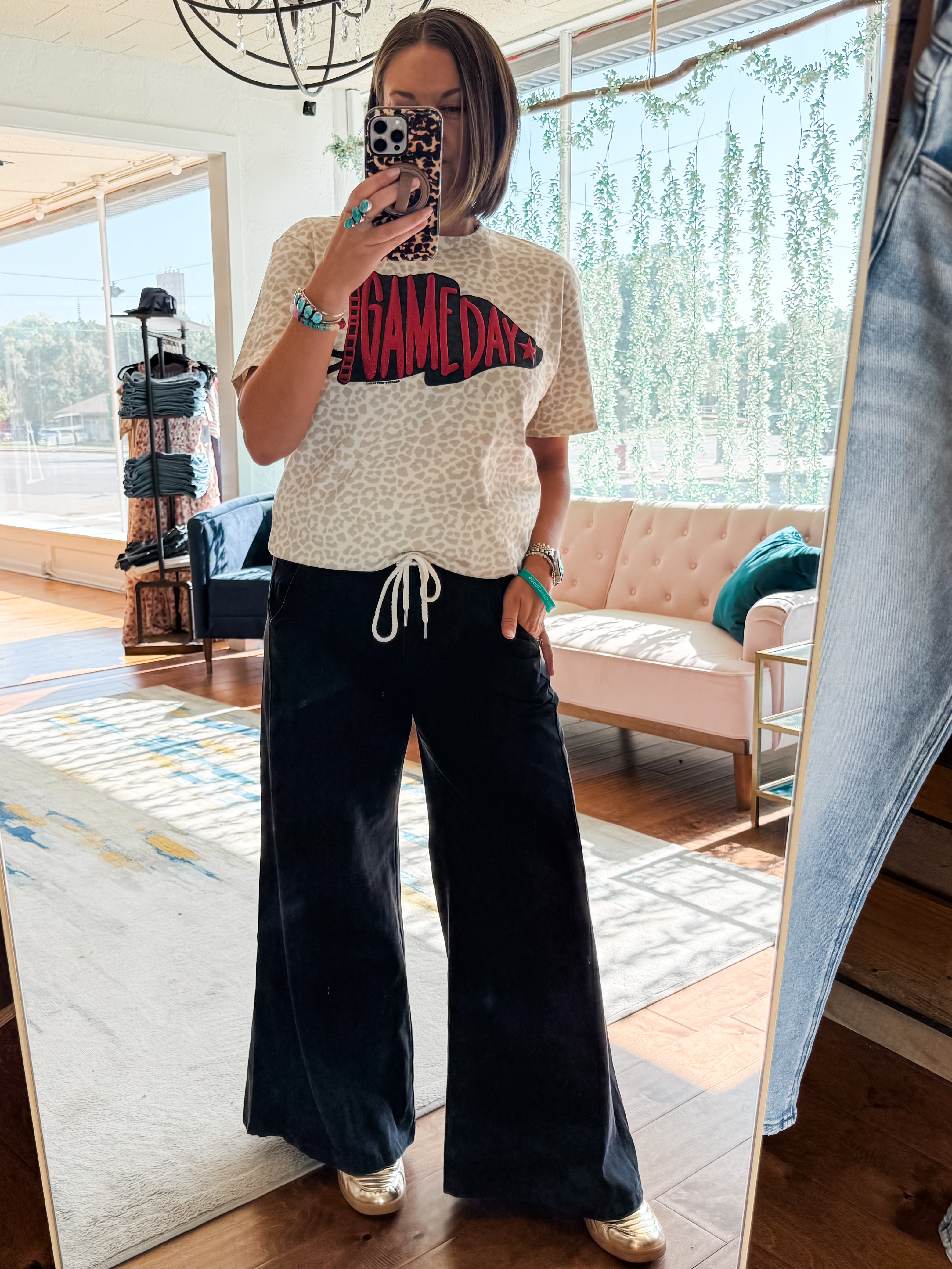 Washed Drawstring Wide Leg Pants