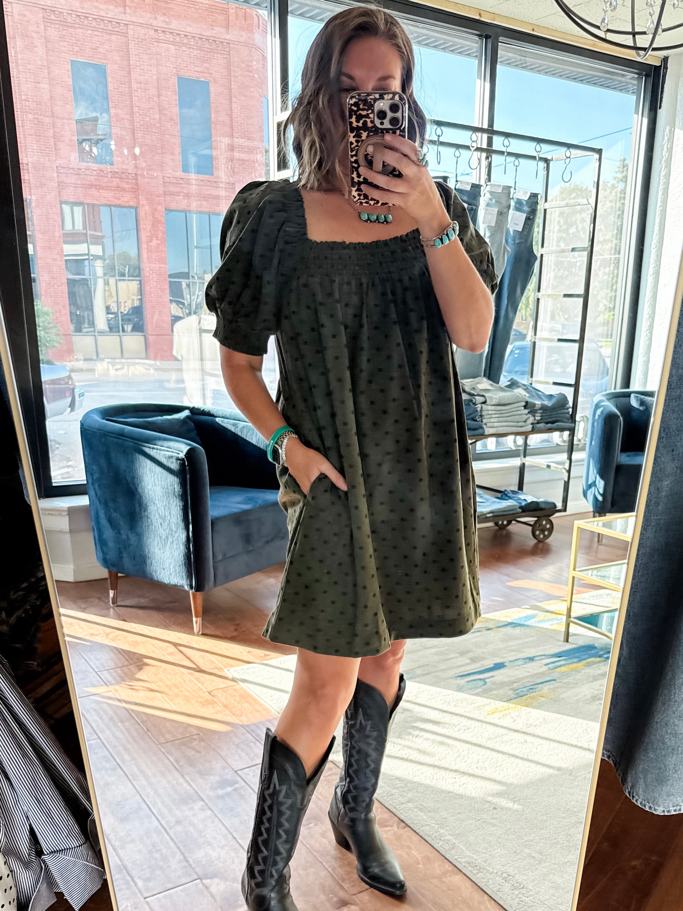 Dot Corduroy Smocked Dress